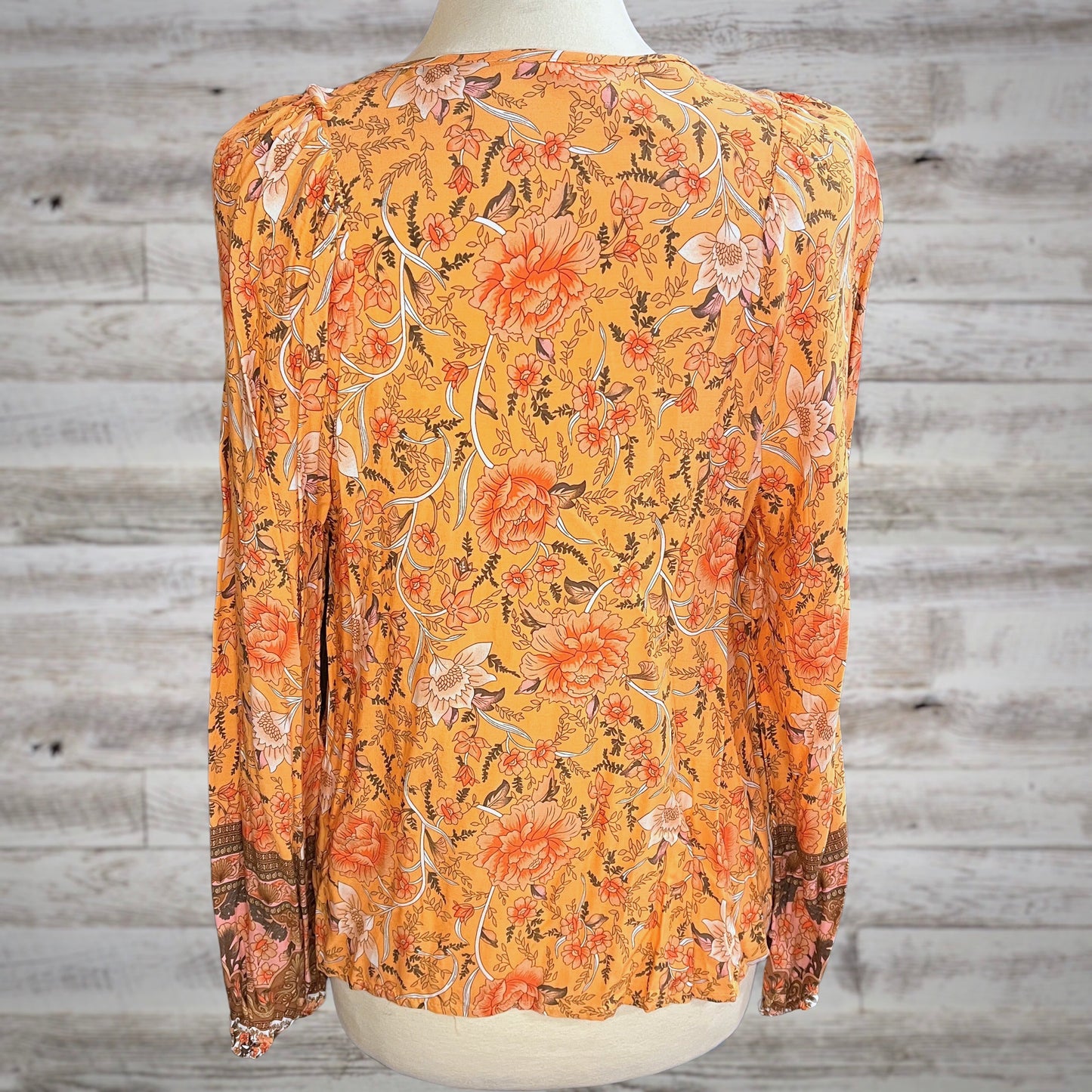 Romantic Floral Tie Neck Peasant Blouse in Dreamsicle