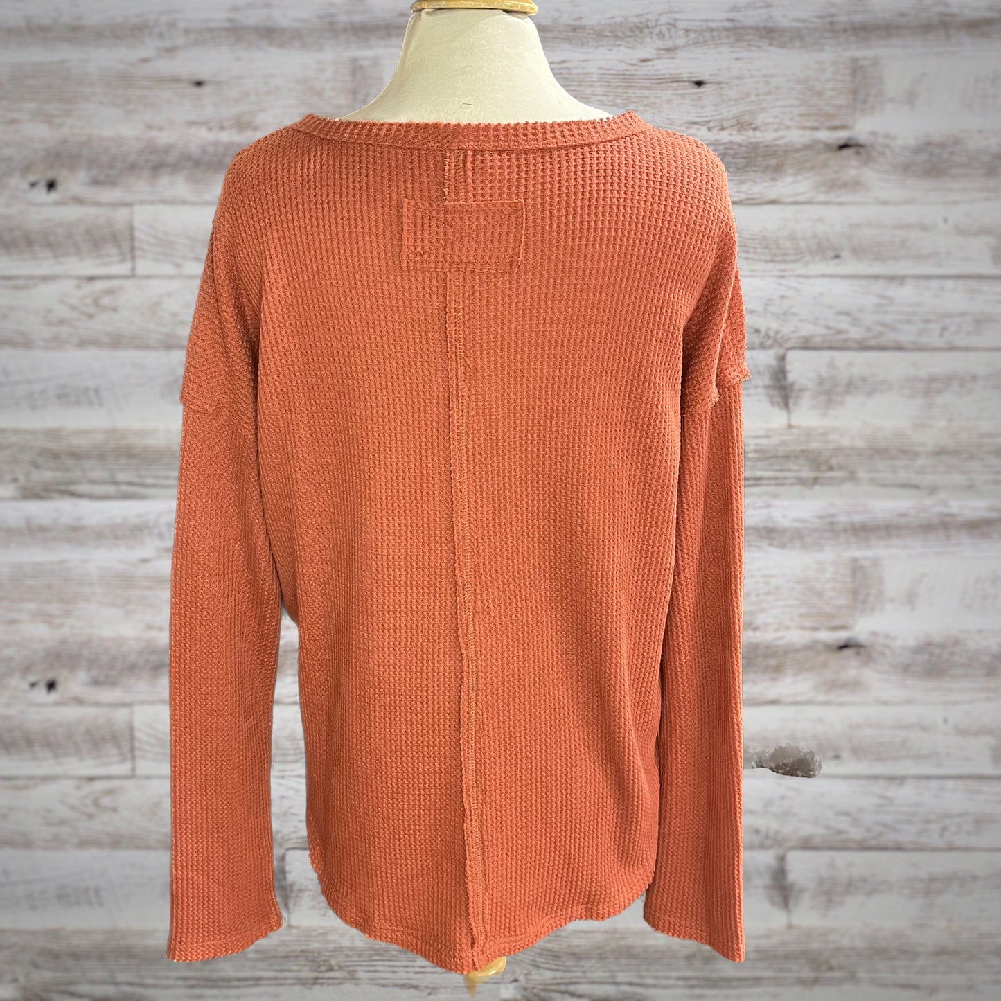 Waffle Knit Long Sleeve Top in Pumpkin Spice