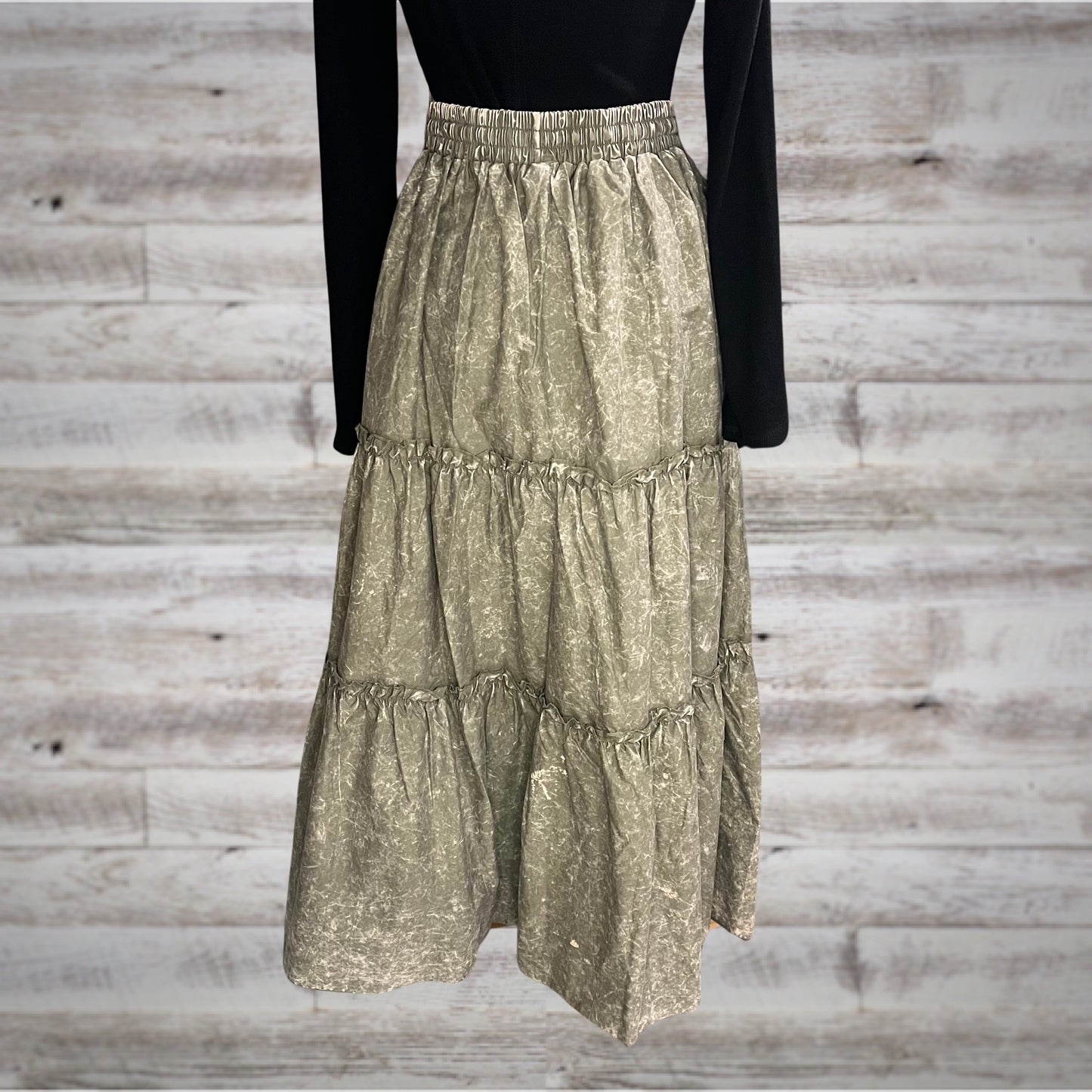 Free Spirit Acid Wash Tiered Peasant Maxi Skirt