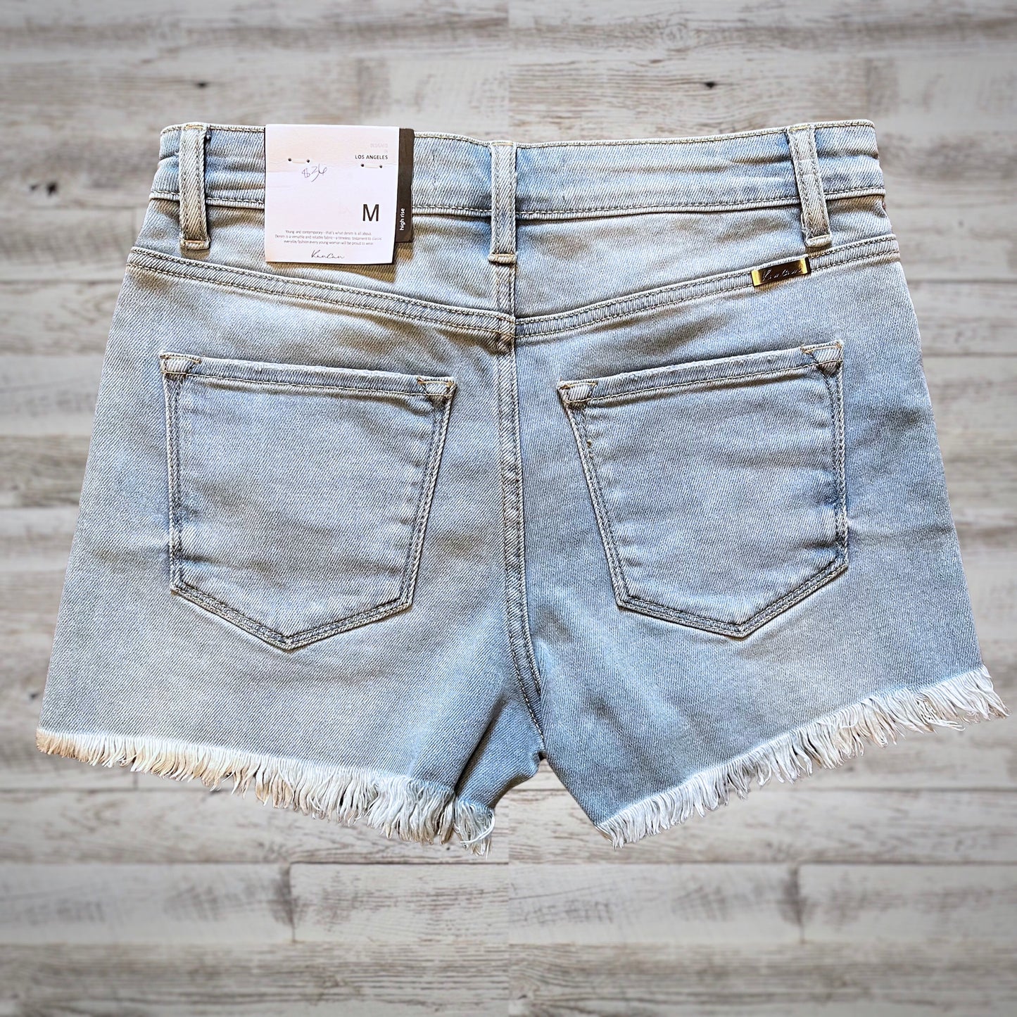Kancan Distressed Contrast Patch Denim Shorts