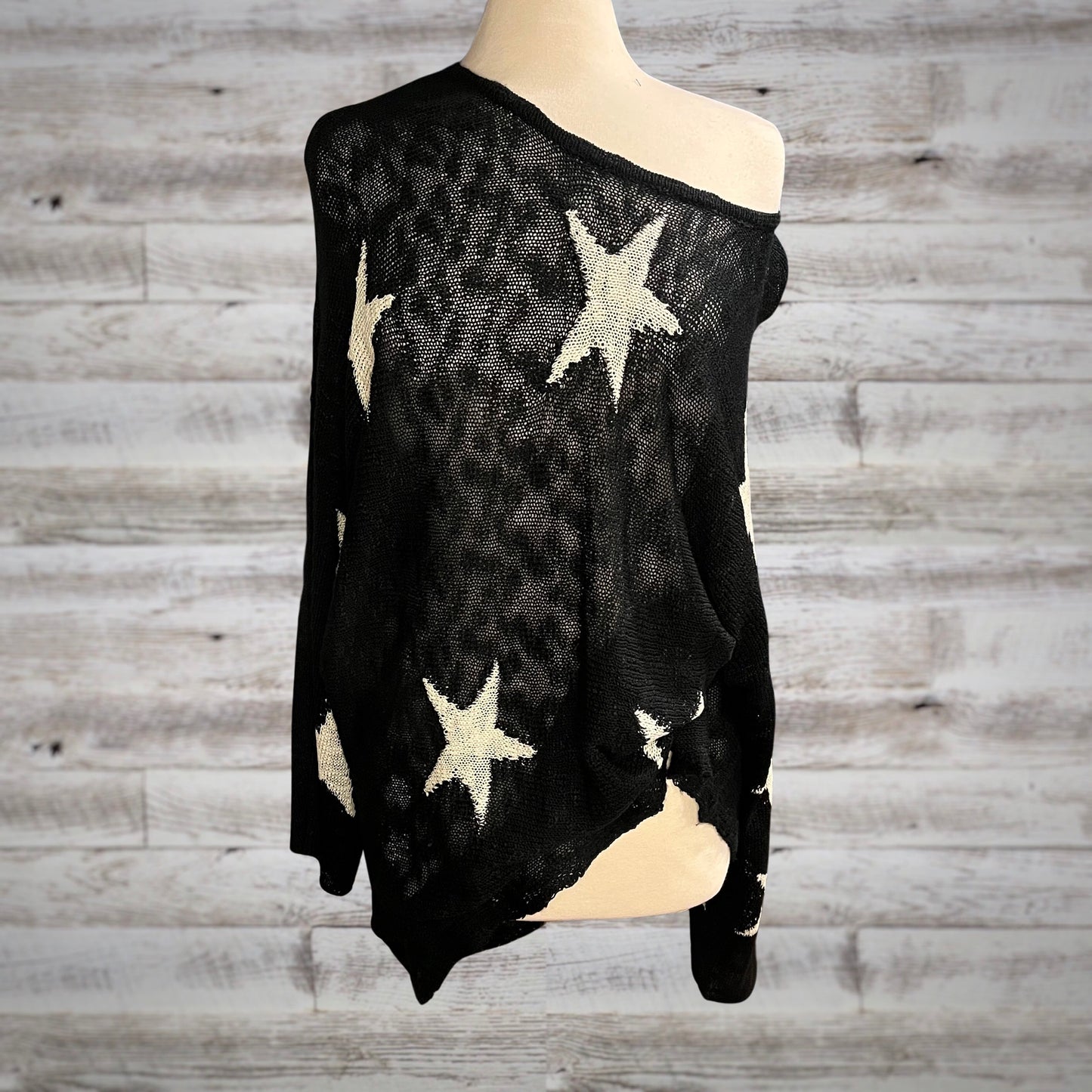 Slouchy Star Print Dolman Sleeve Knit Sweater