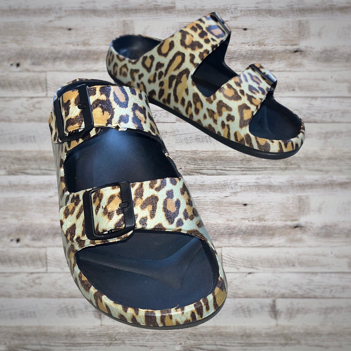 Hey Girl Leopard Print Slip On Rubber Slide Sandals