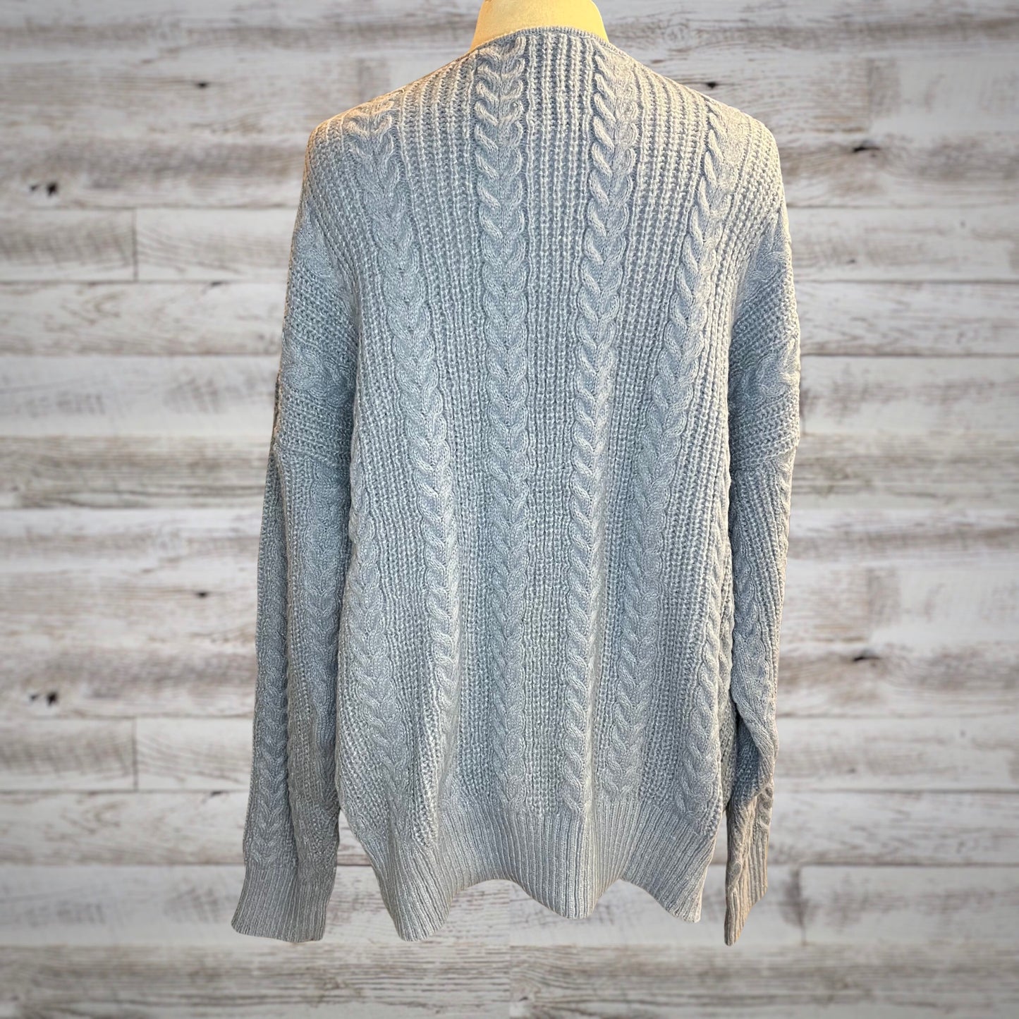 Chunky Cable Knit Cardigan Sweater in Powder Blue
