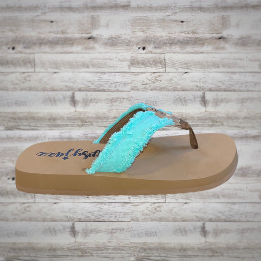 Gypsy Jazz Fringe Flatform Flip Flop Sandals in Mint