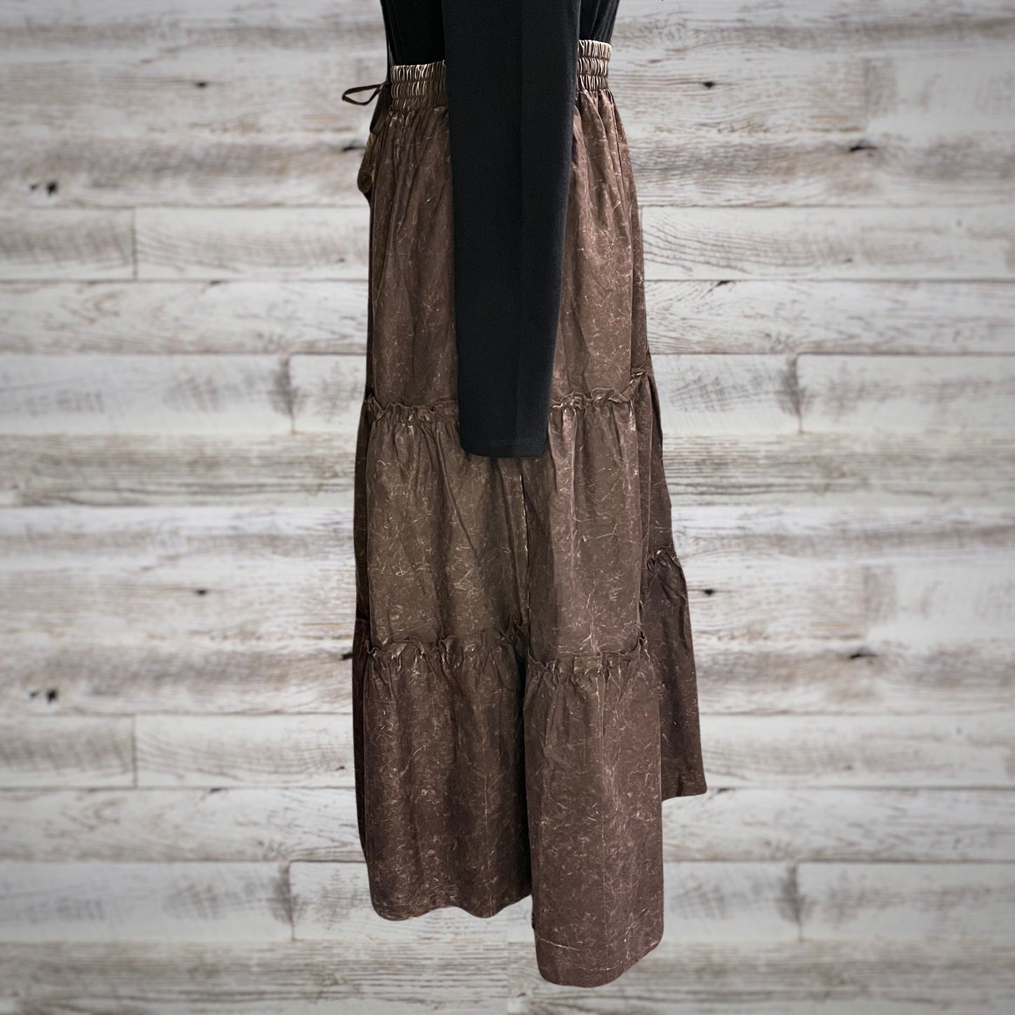 Free Spirit Acid Wash Tiered Peasant Maxi Skirt