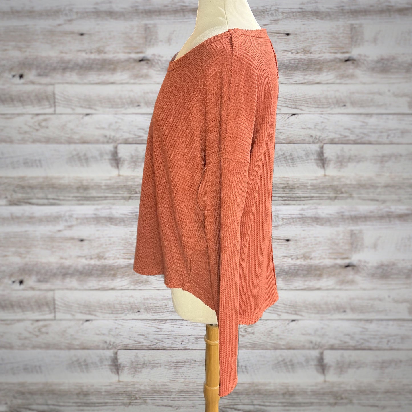 Waffle Knit Long Sleeve Top in Pumpkin Spice