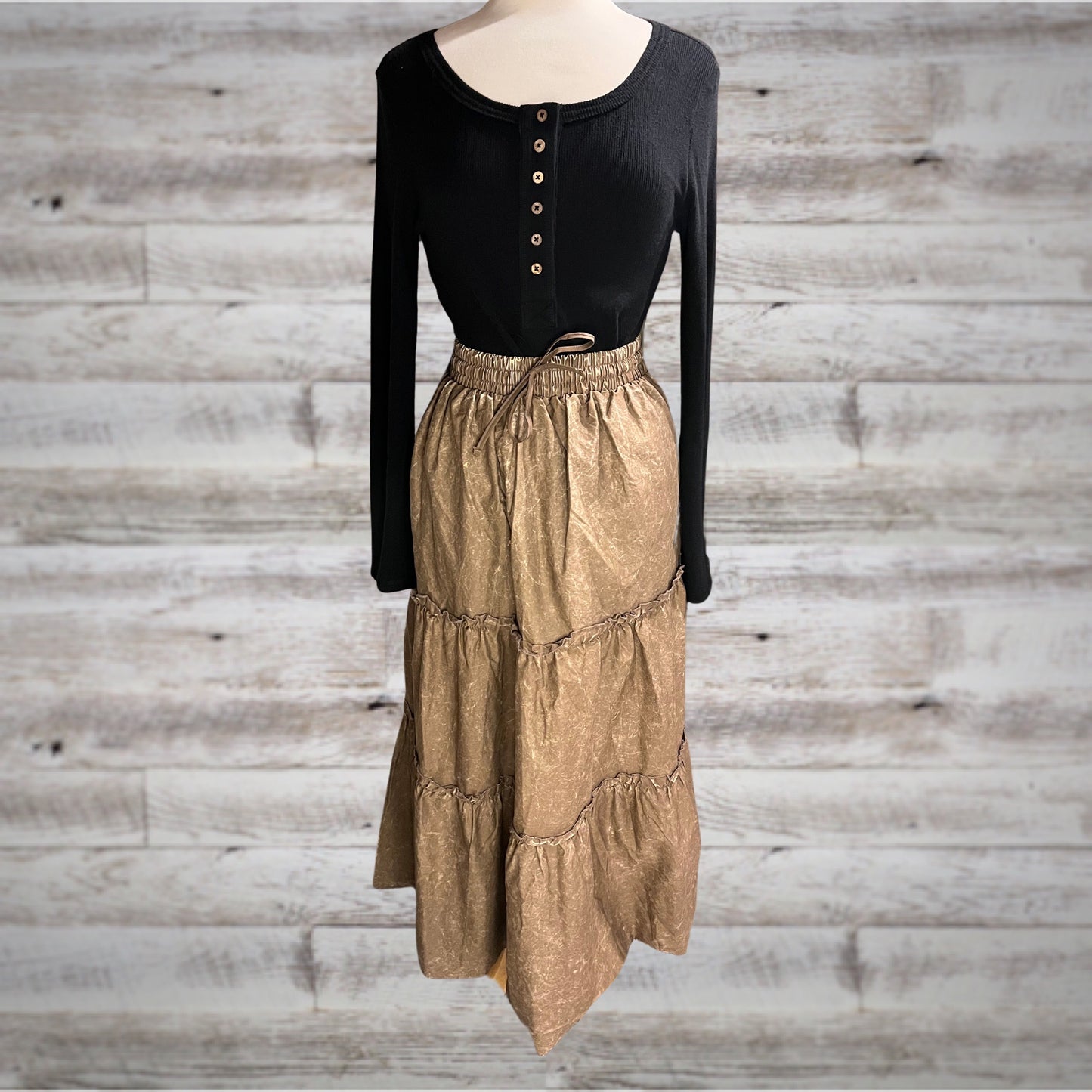 Free Spirit Acid Wash Tiered Peasant Maxi Skirt