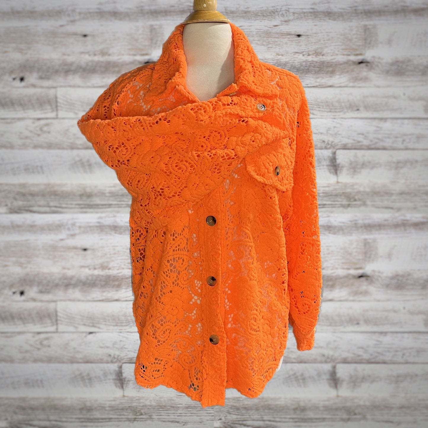 Spring Neon Sheer Floral Lace Shacket Top