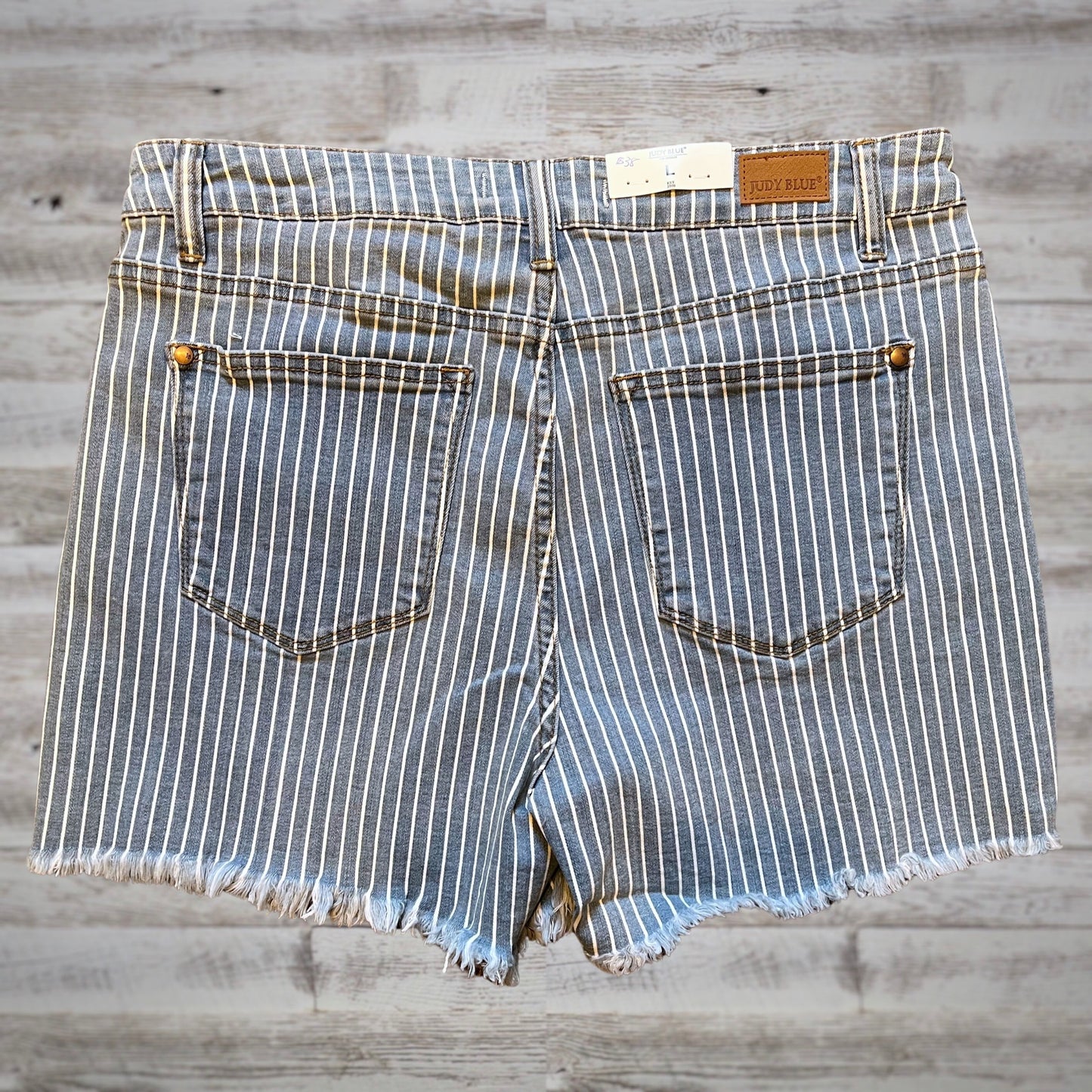 Judy Blue Railroad Stripe High Rise Cut-off Jean Shorts