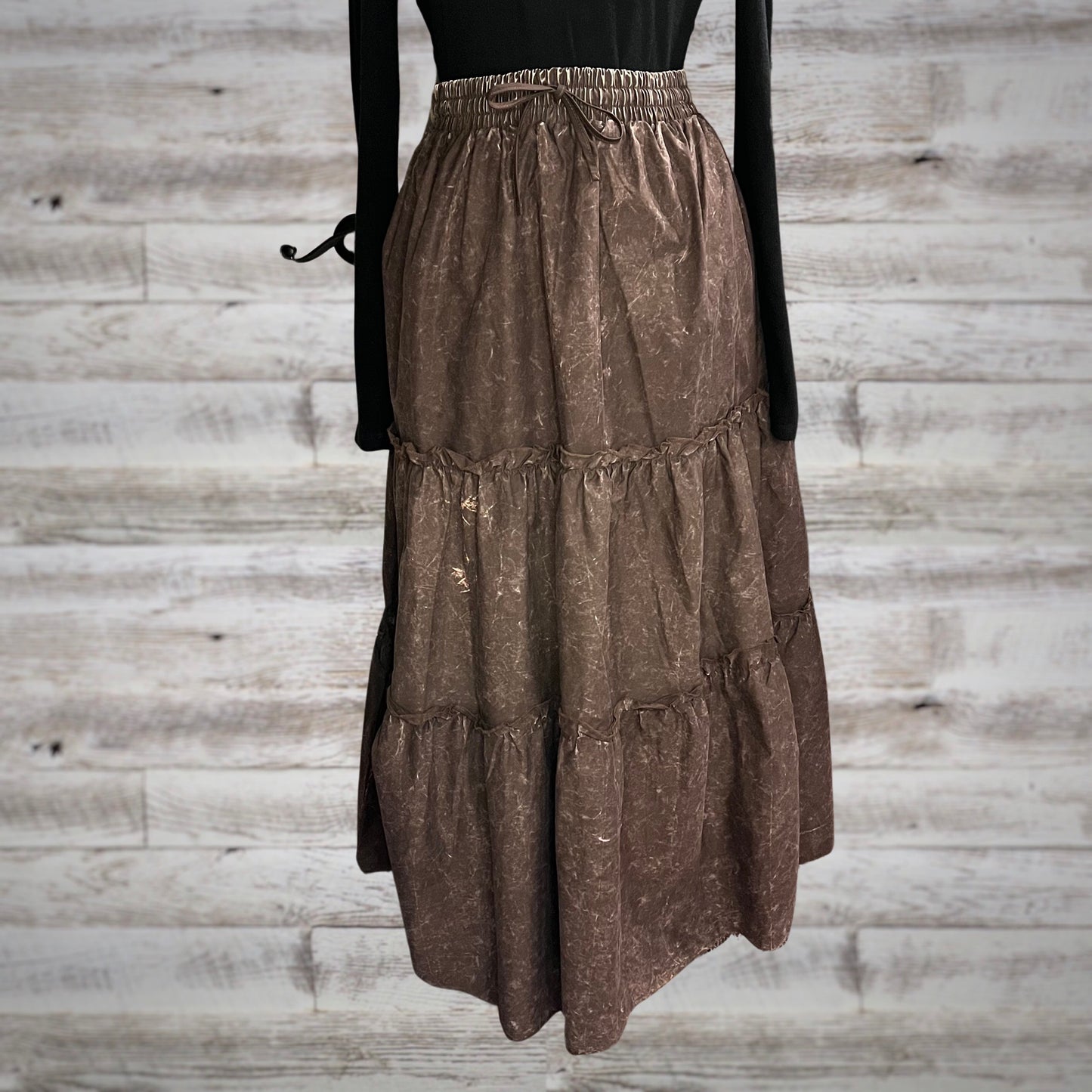 Free Spirit Acid Wash Tiered Peasant Maxi Skirt