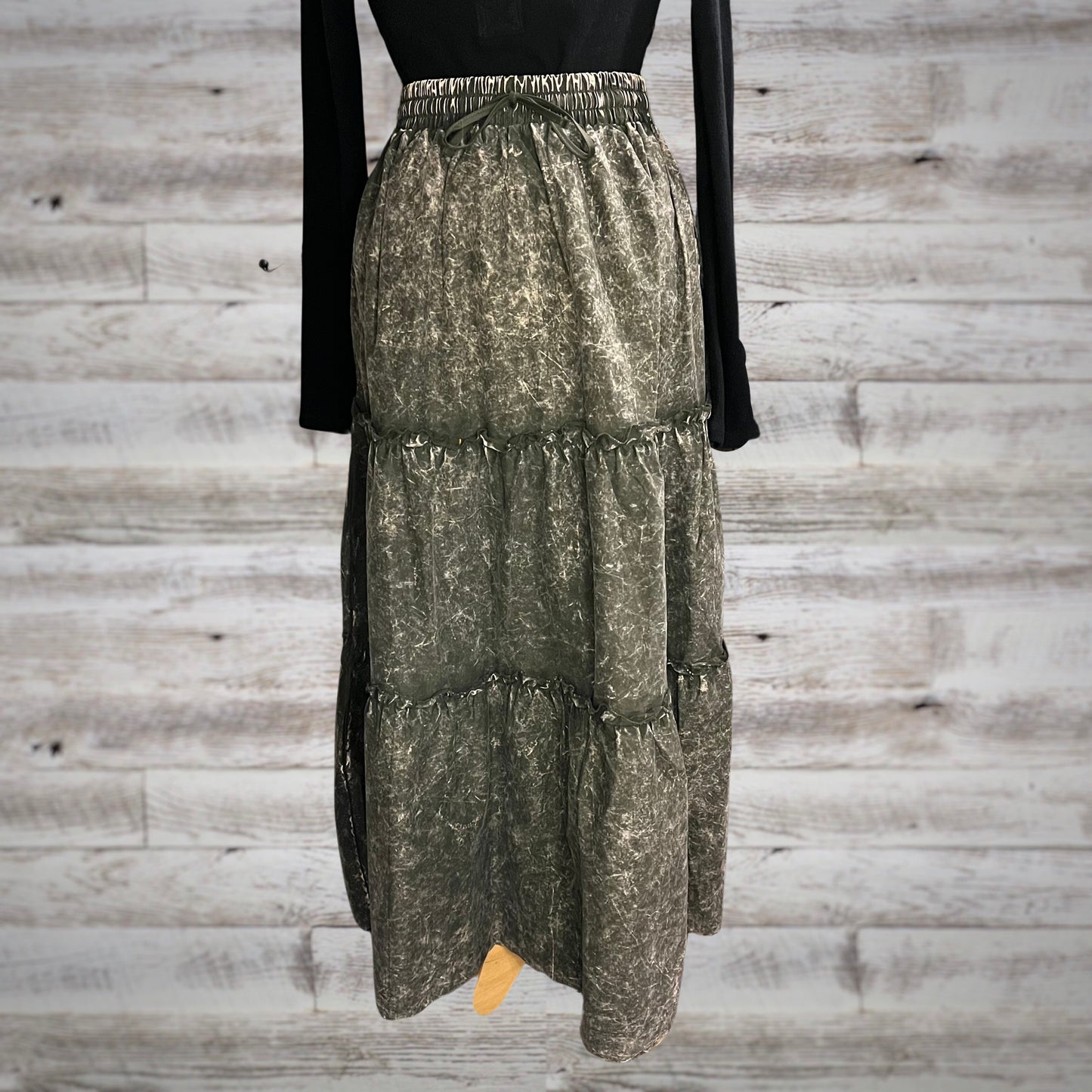 Free Spirit Acid Wash Tiered Peasant Maxi Skirt
