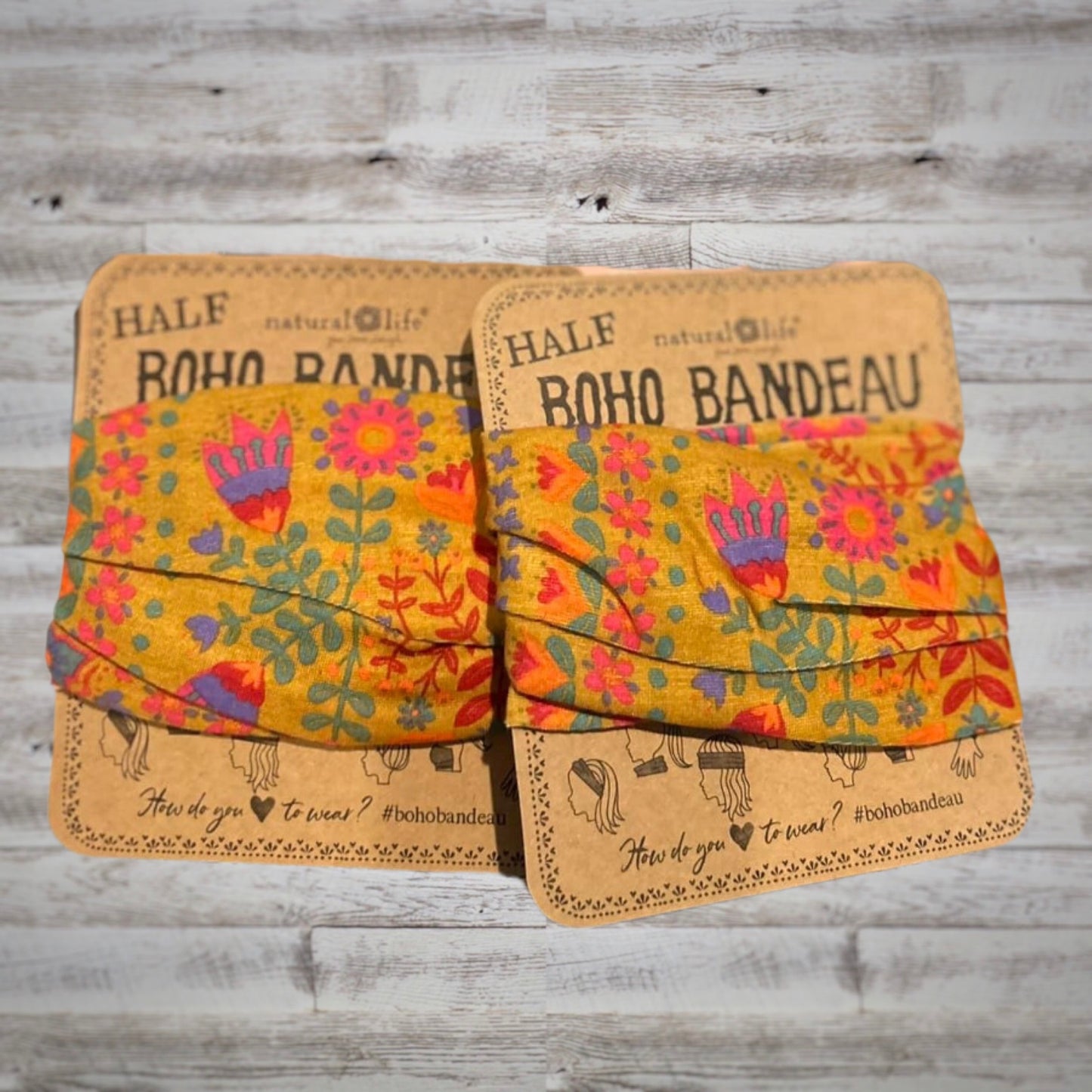 Natural Life BOHO Half Bandeau Floral Headband in Mustard