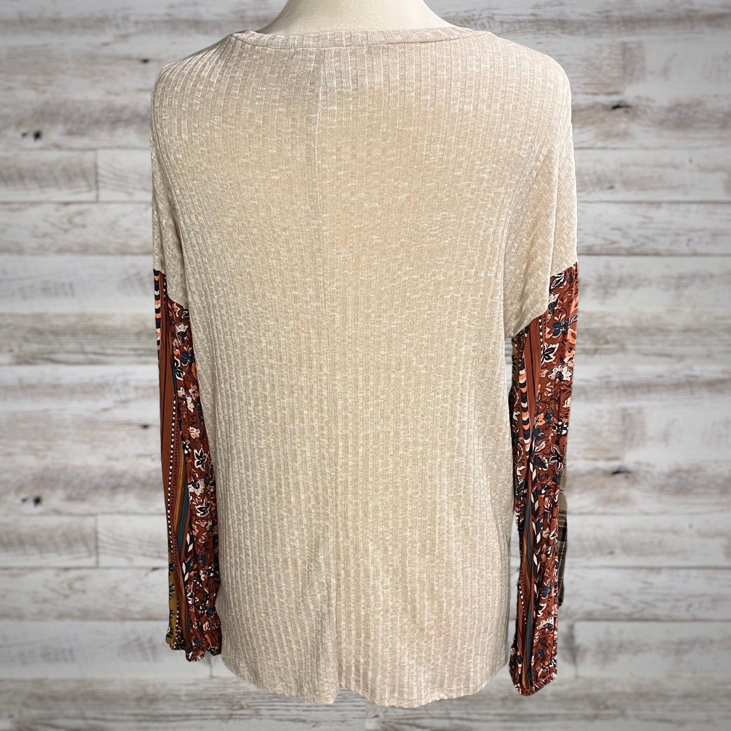 PLUS Boho Floral Balloon Sleeve Ribbed Knit Top