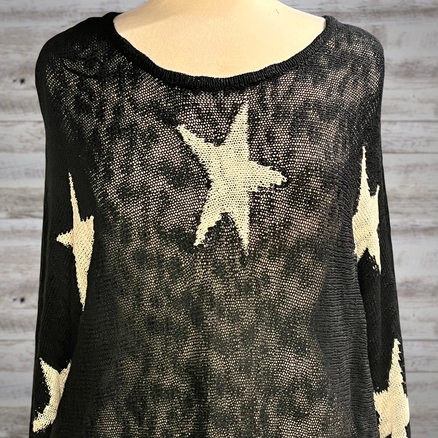 Slouchy Star Print Dolman Sleeve Knit Sweater