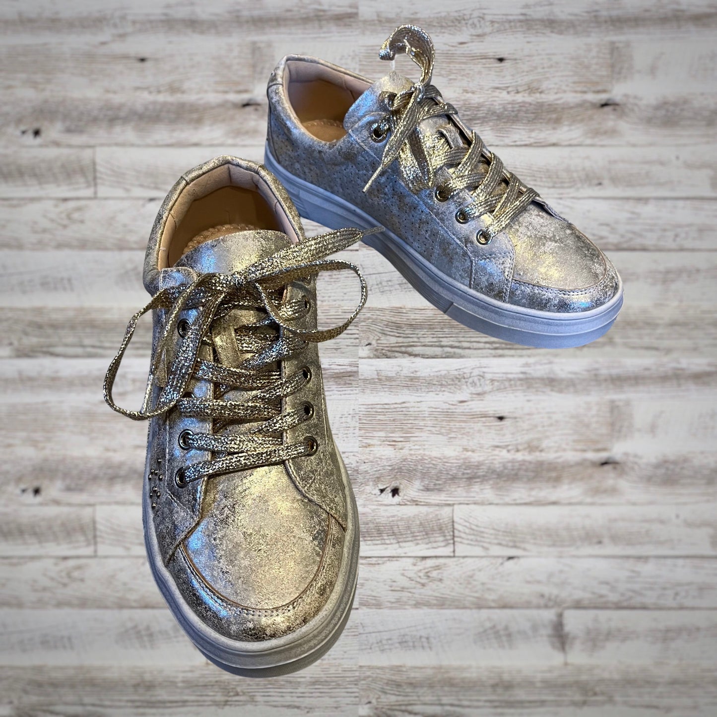 Hey Girl Studded Metallic Gold Casual Sneakers