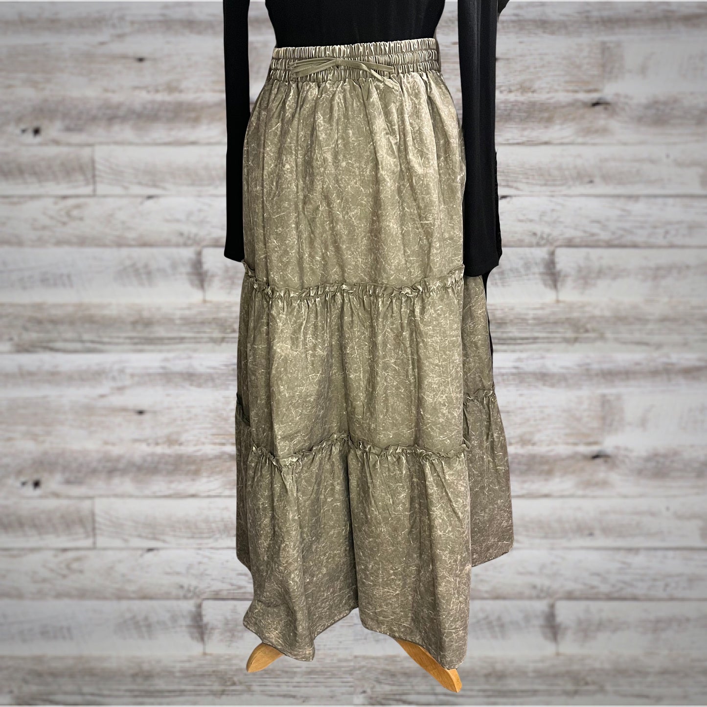 Free Spirit Acid Wash Tiered Peasant Maxi Skirt