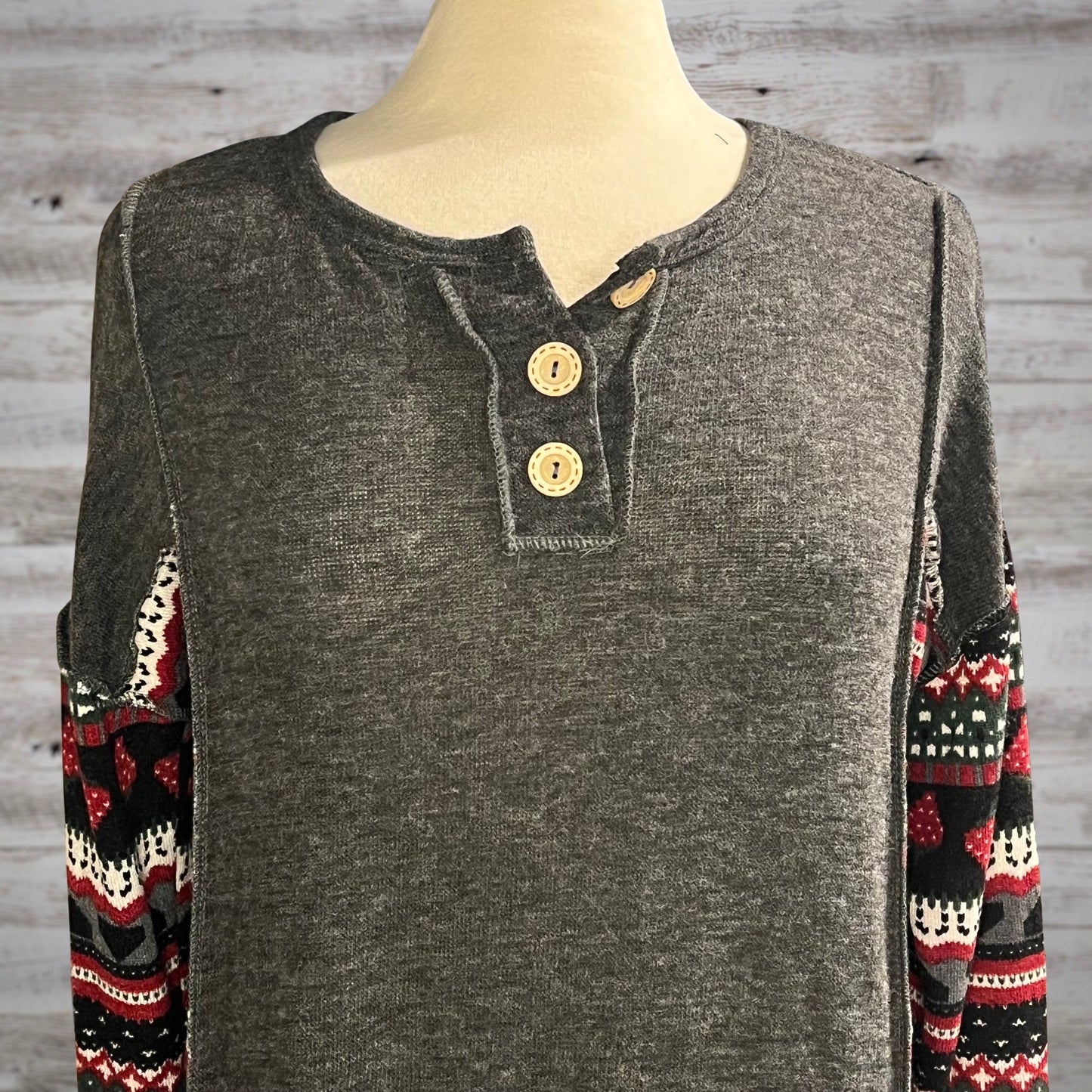 Strawberry Fields Long Sleeve Henley Shirt