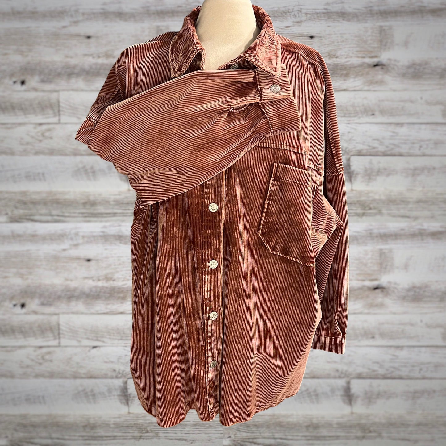 PLUS Comfy Oversized Corduroy Shacket in Sienna