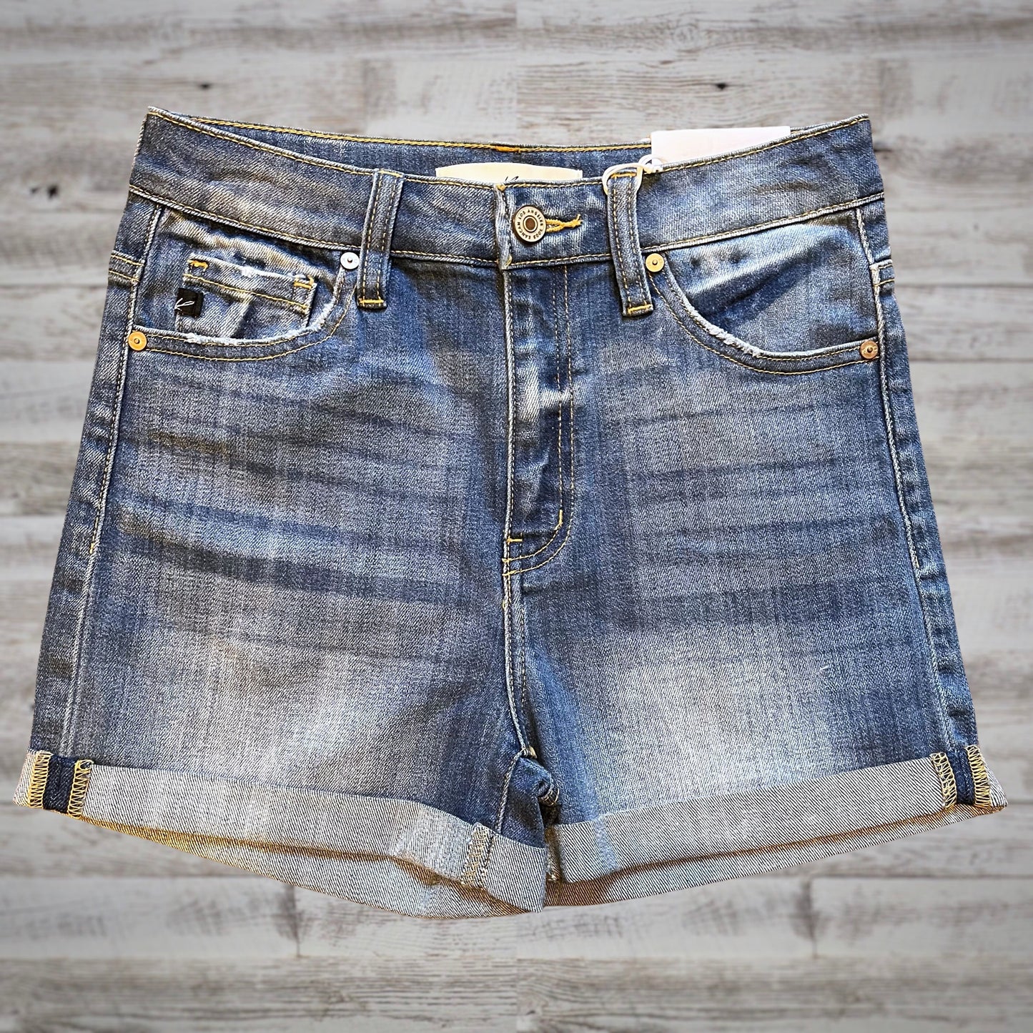 Kancan High Rise Stretch Denim Shorts in Medium Wash