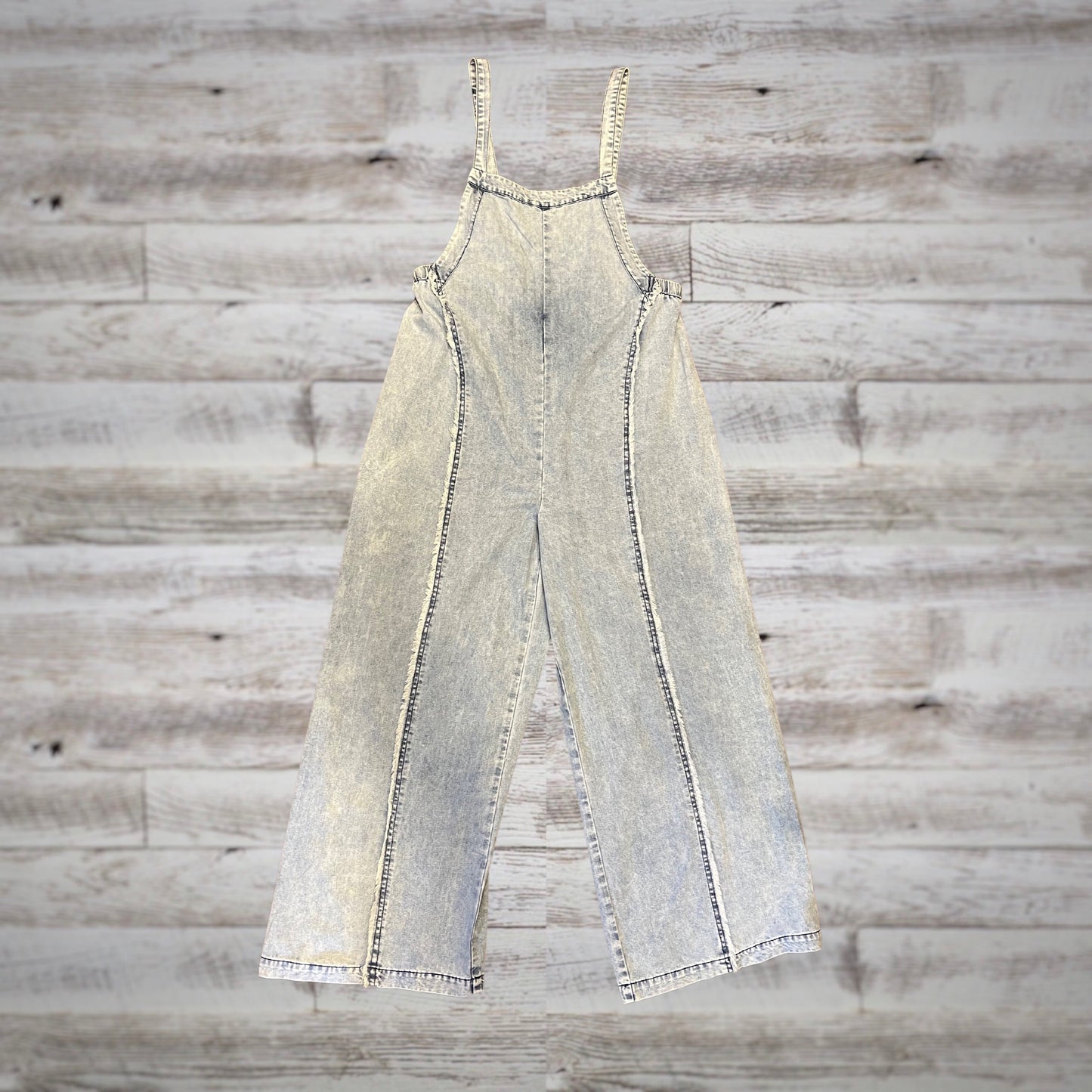 Denim Wide Leg Baggy Overalls in Light Wash