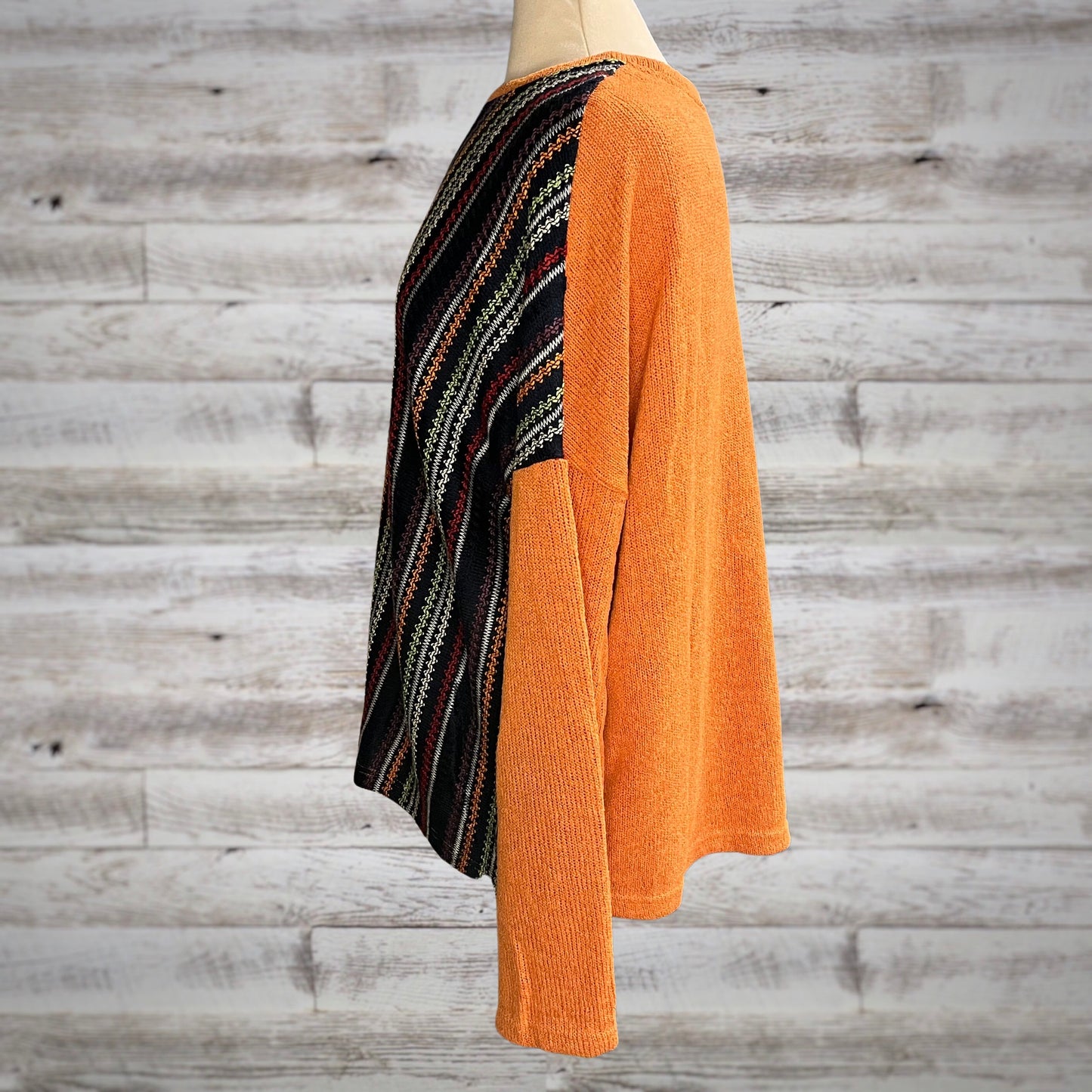 PLUS Multi Stripe Flared Sleeve Pullover Sweater in Orange