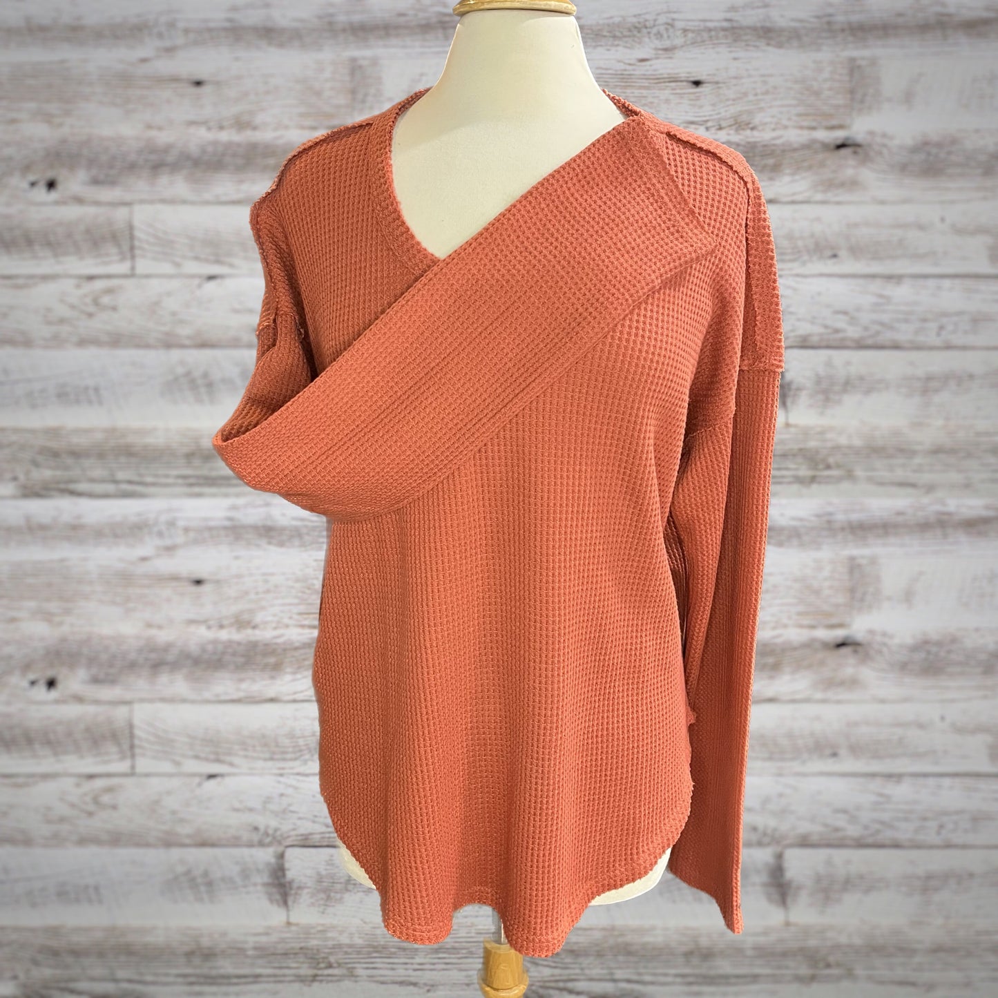 Waffle Knit Long Sleeve Top in Pumpkin Spice