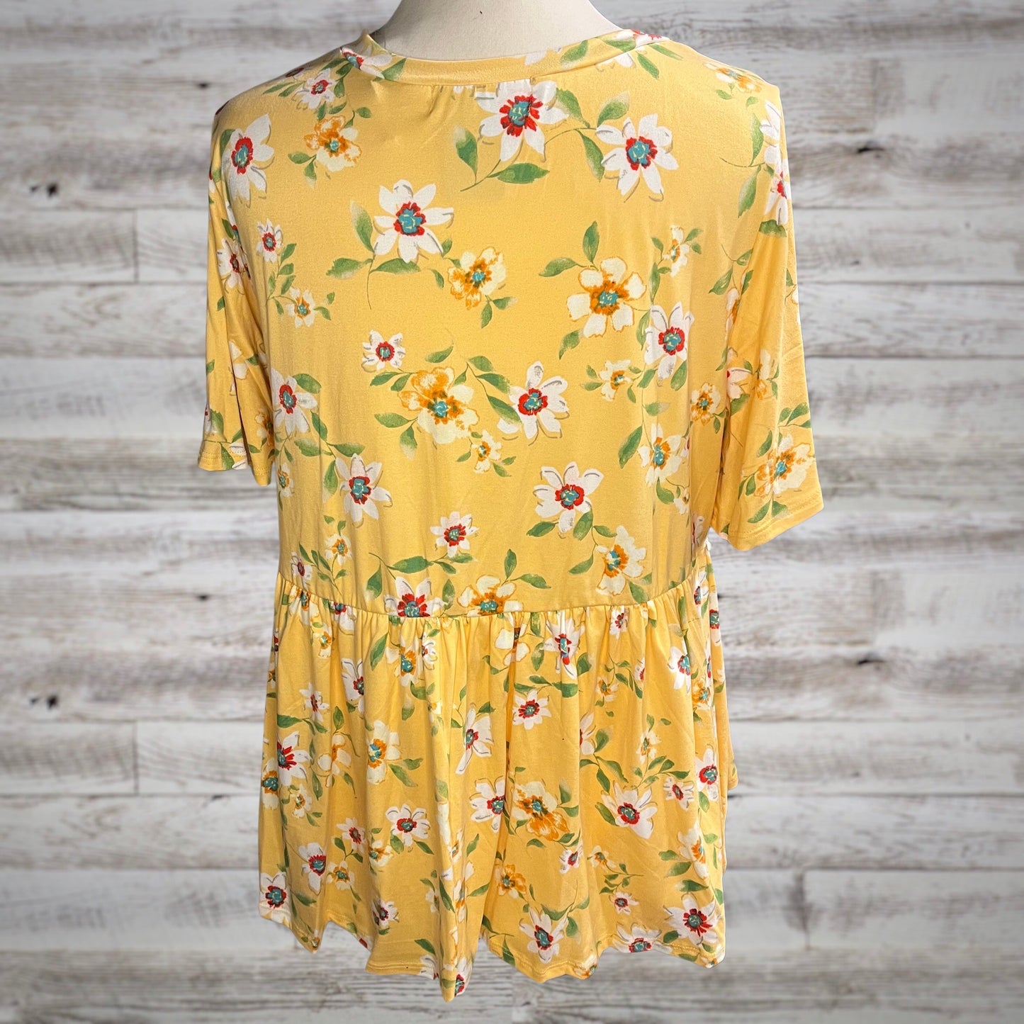 Floral Peplum Waist Jersey Babydoll Top in Daffodil