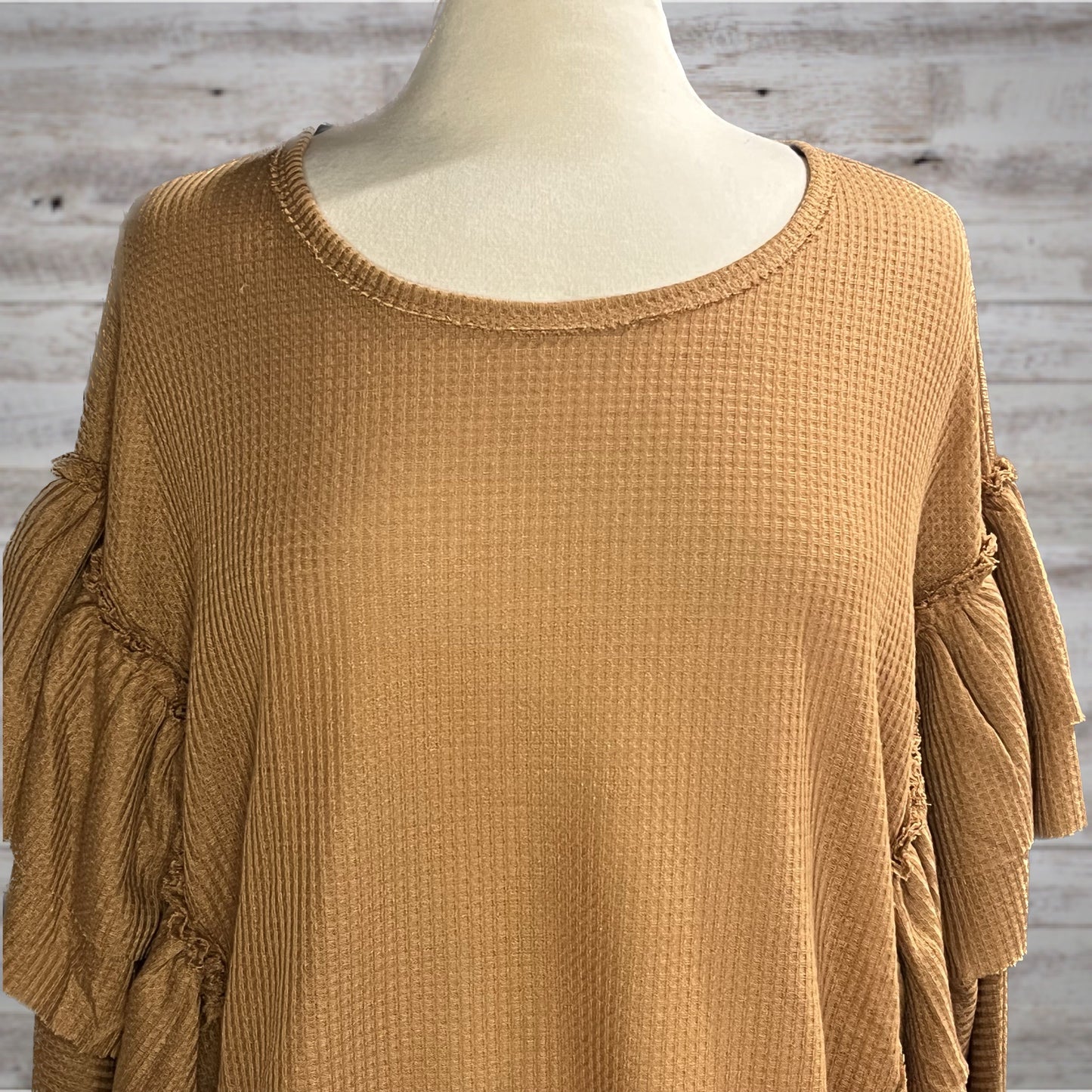 Ruffled Waffle Knit Long Sleeve Top in Pumpkin Spice
