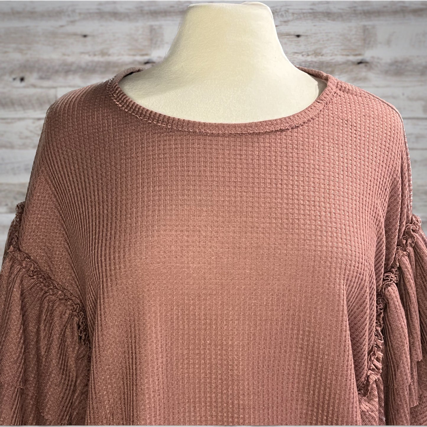 Ruffled Waffle Knit Long Sleeve Top in Mauve