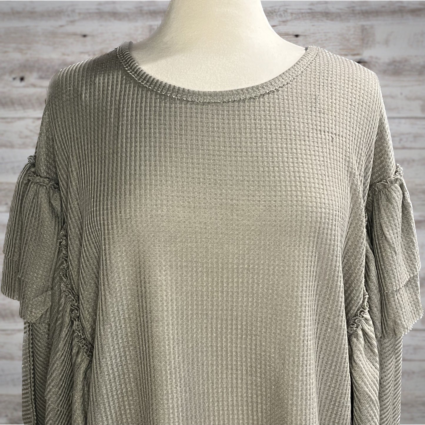 Ruffled Waffle Knit Long Sleeve Top in Sage