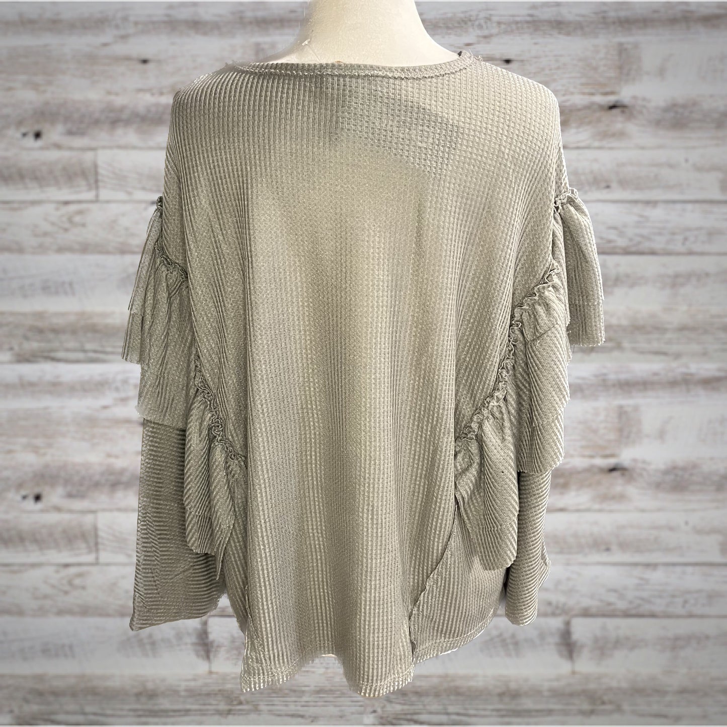 Ruffled Waffle Knit Long Sleeve Top in Sage