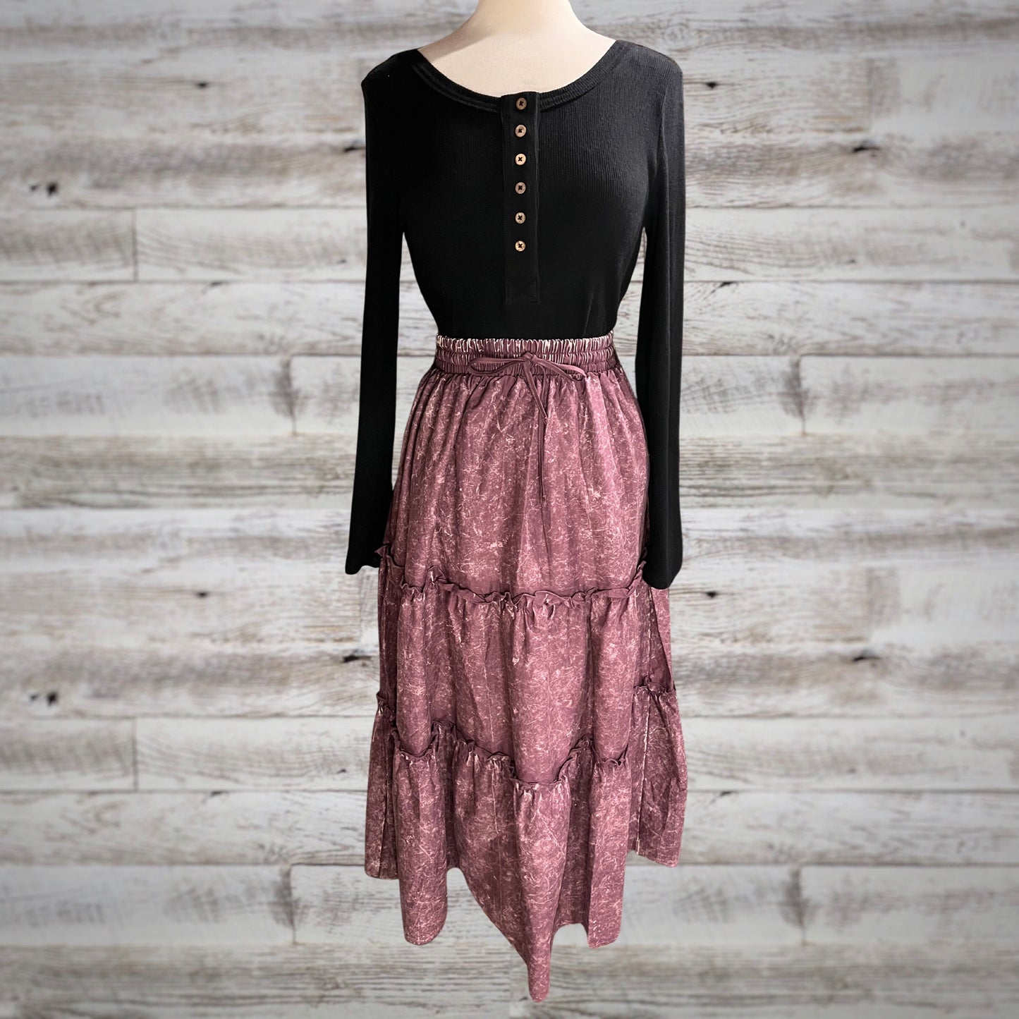 Free Spirit Acid Wash Tiered Peasant Maxi Skirt