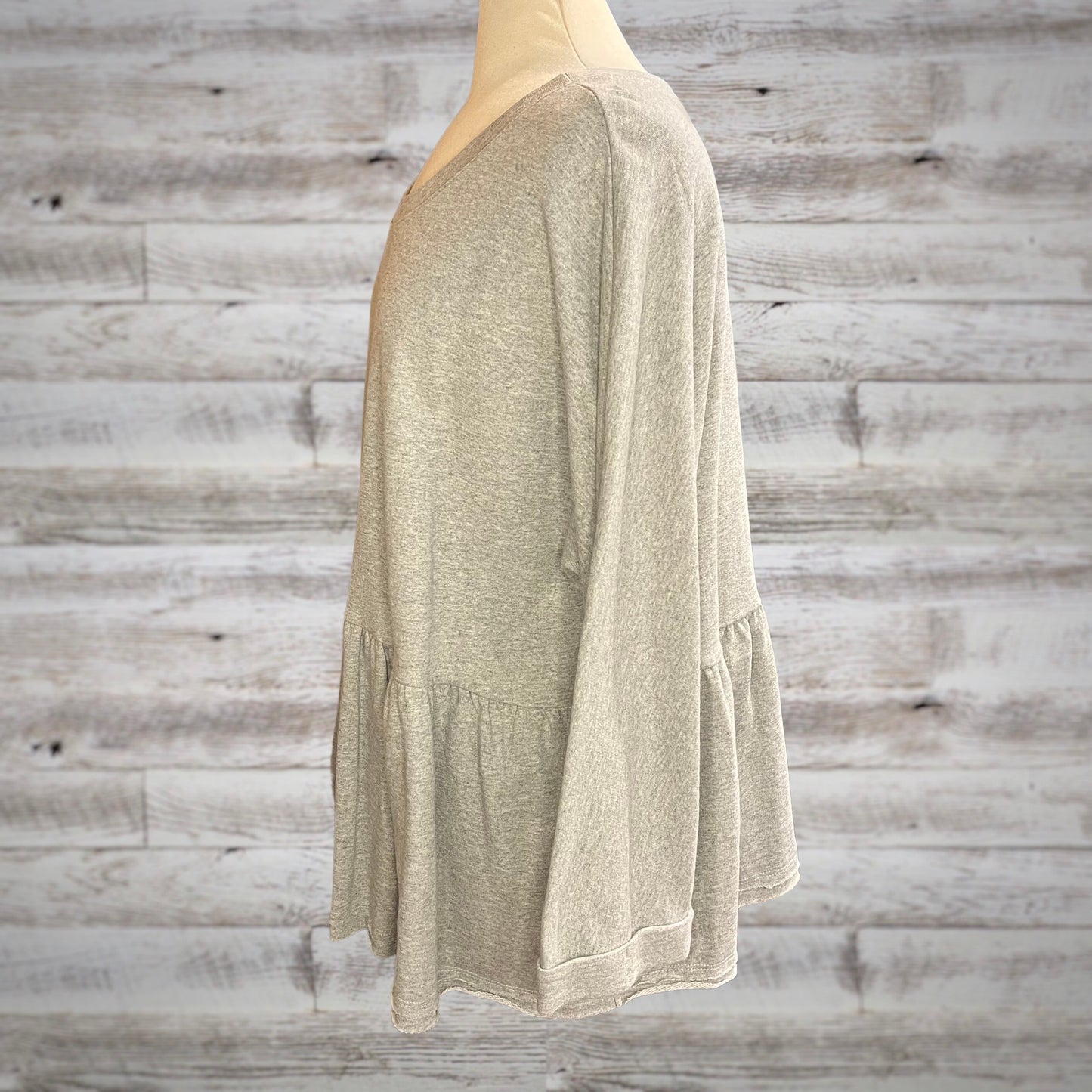 Heathered Gray Peplum Waist Long Sleeve Sweatshirt