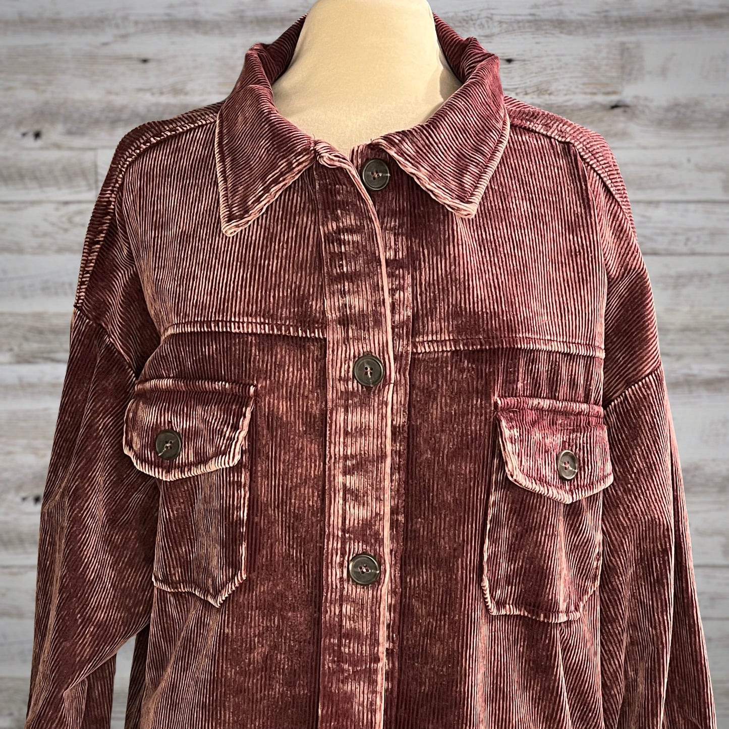 PLUS Comfy Oversized Corduroy Shacket in Plum