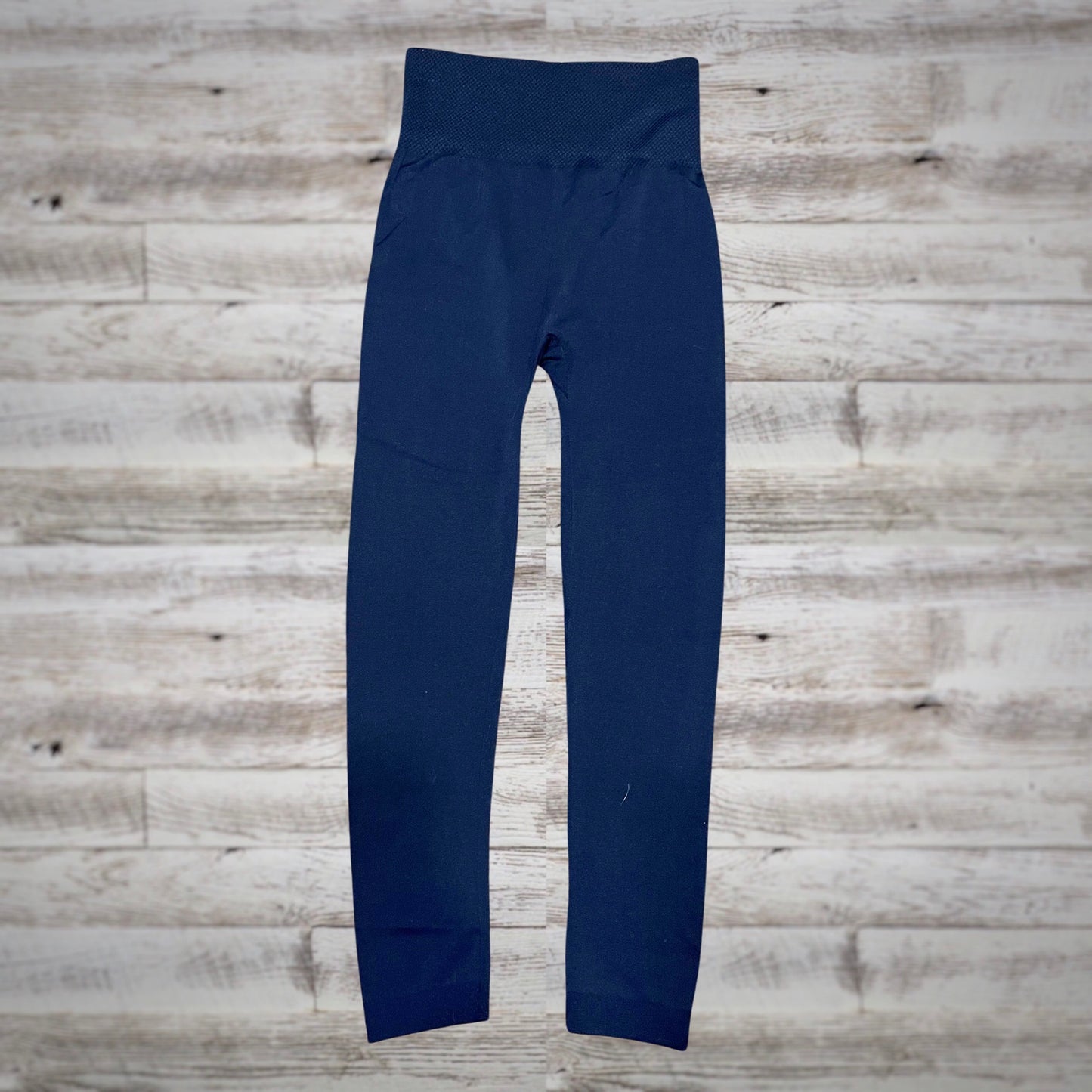 Navy Compression Leggings with a Wide Waistband