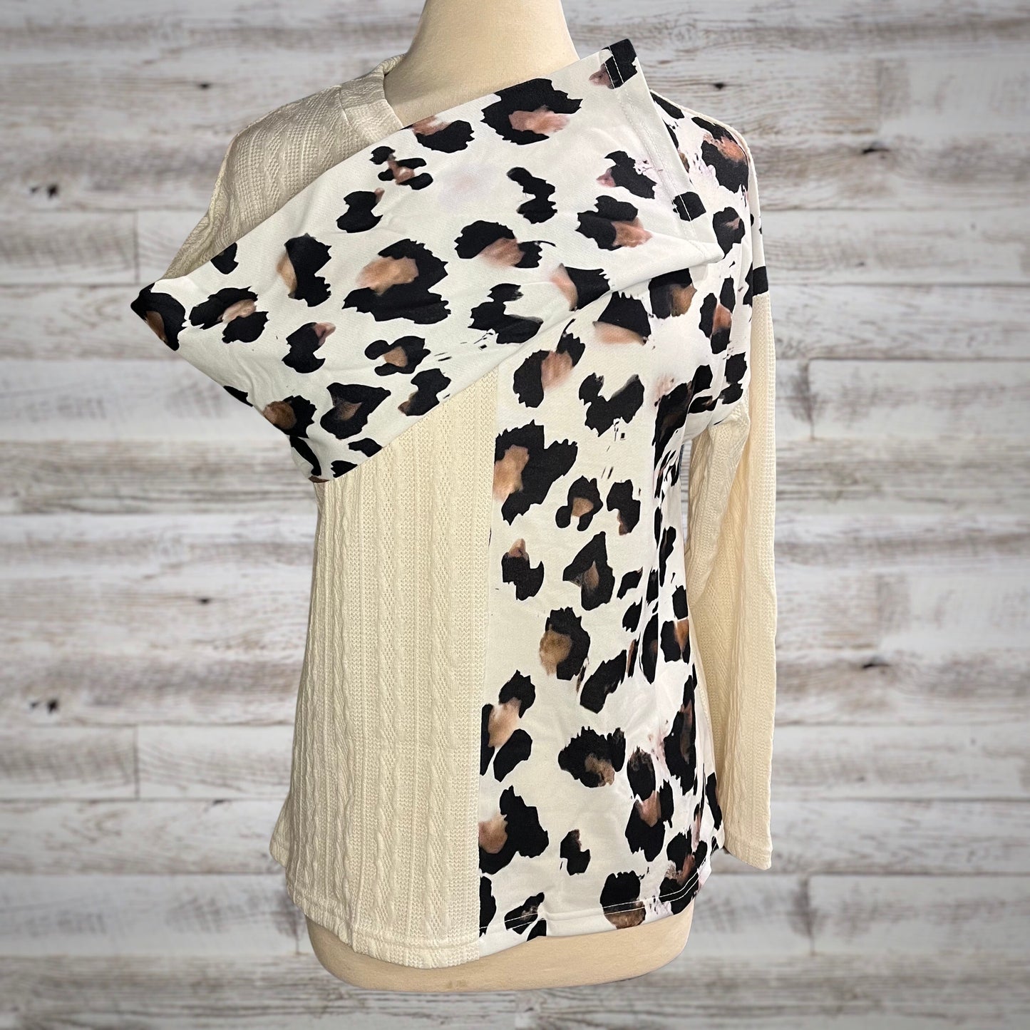 Wild Side Leopard and Cable Knit V Neck Sweater