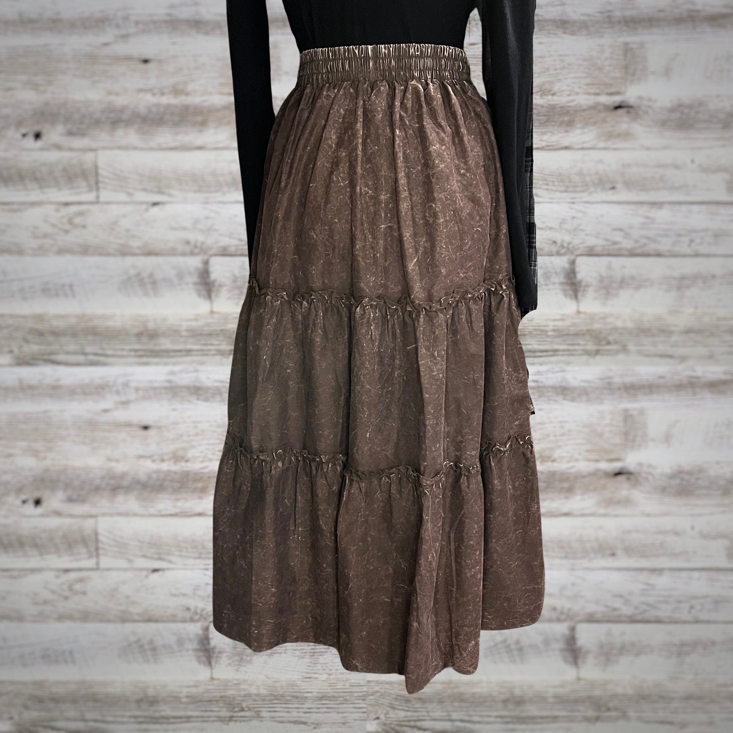 Free Spirit Acid Wash Tiered Peasant Maxi Skirt