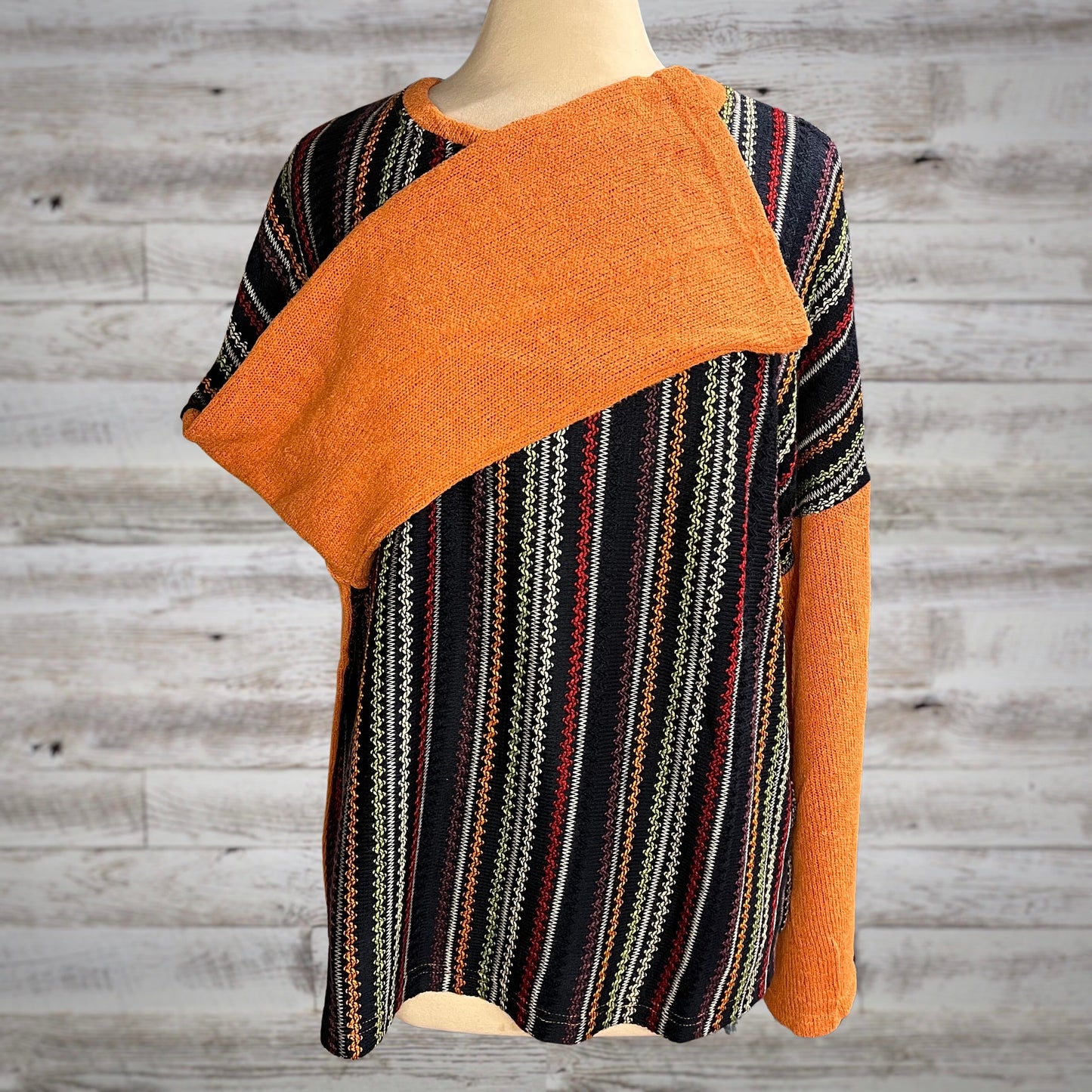 PLUS Multi Stripe Flared Sleeve Pullover Sweater in Orange