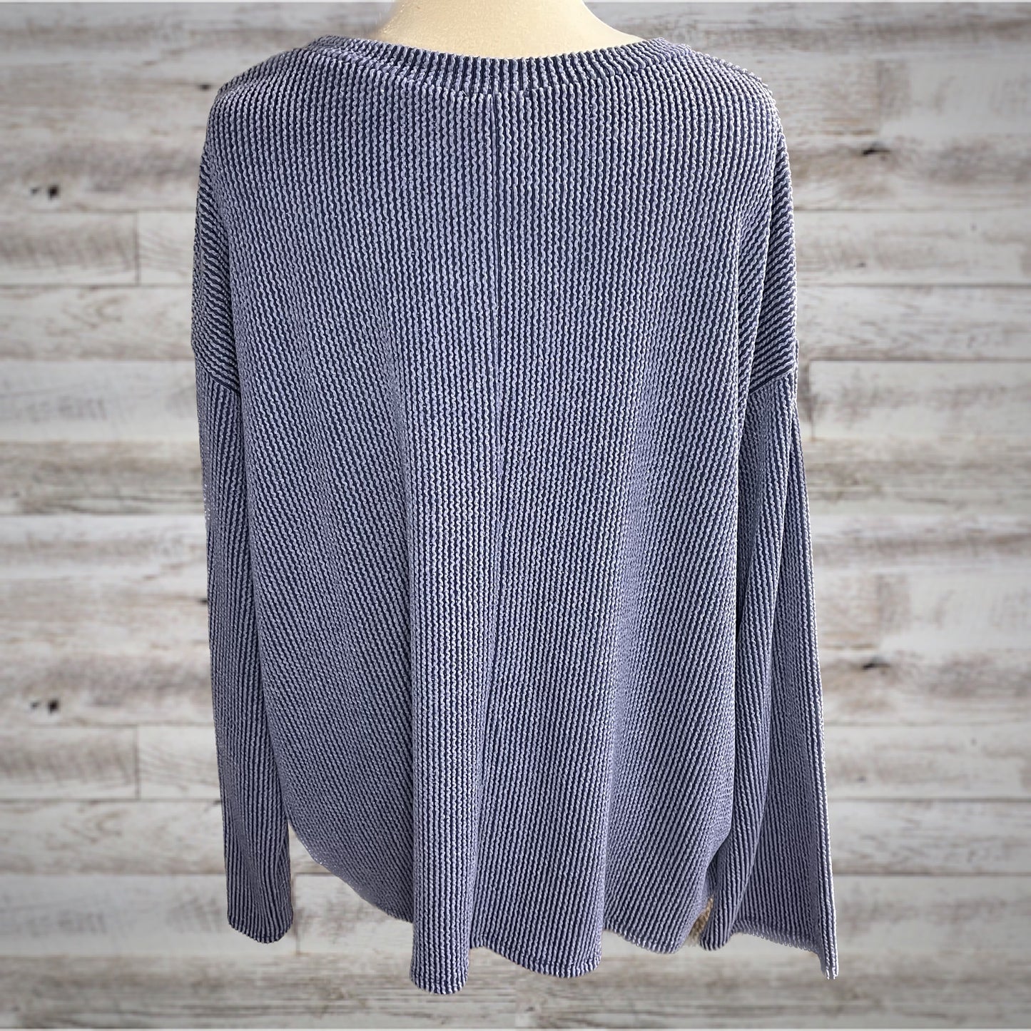 PLUS Oversized Navy Textured Long Sleeve Tee