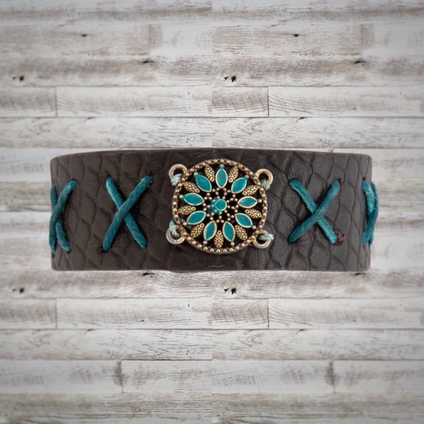 Myra Western Leather Cabochon Cuff Bracelet