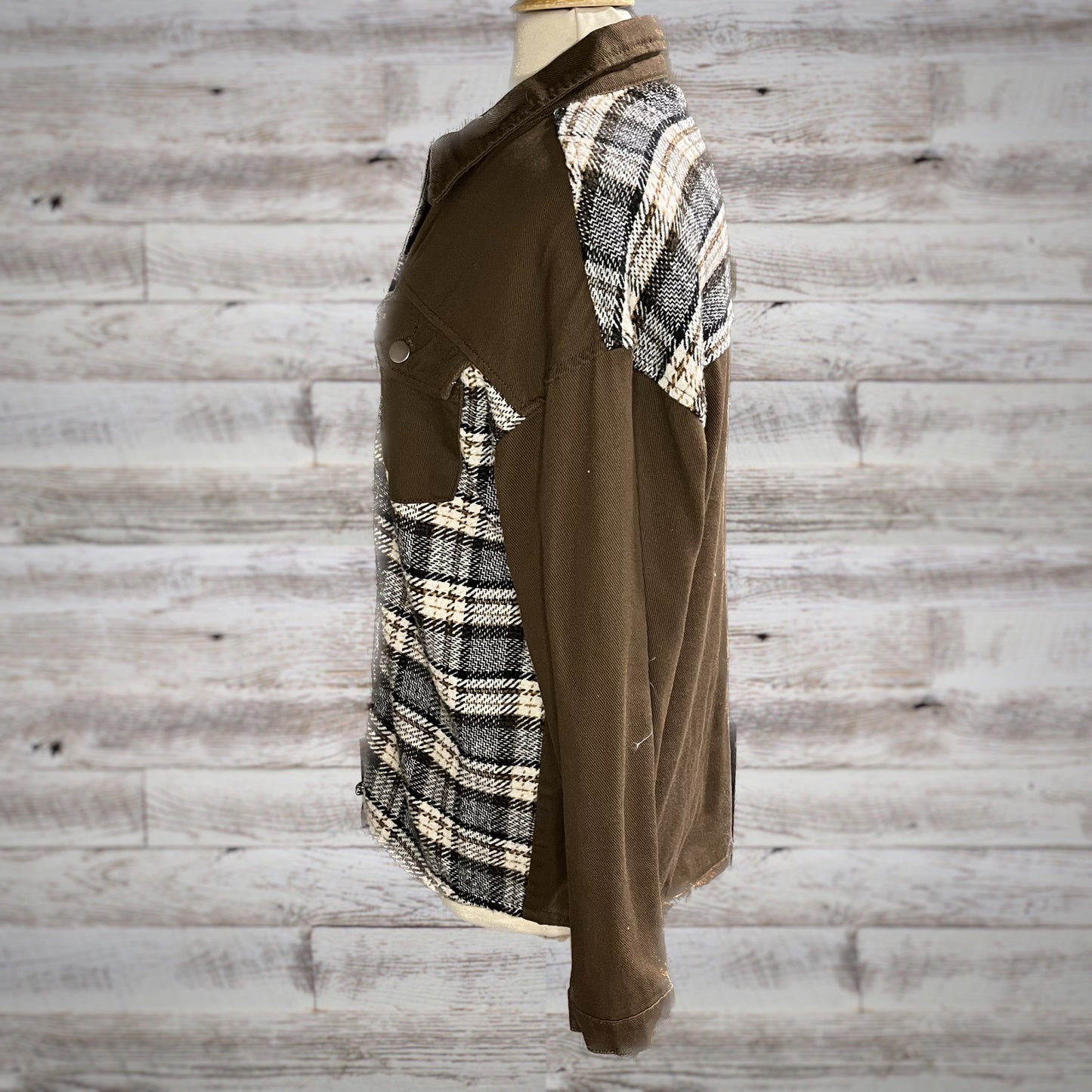 So Retro Plaid Twill Button Down Jacket