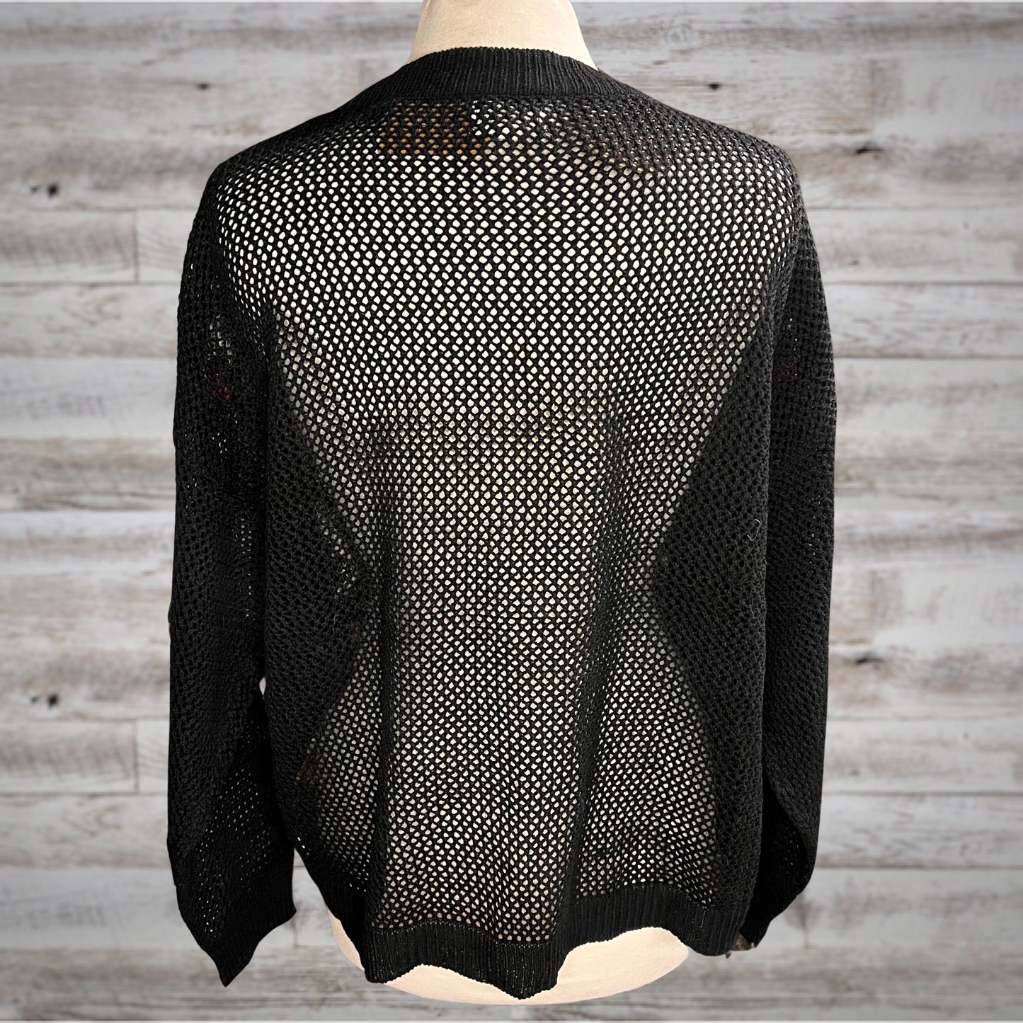 Retro Granny Square Crochet Crew Sweater in Black/Orange