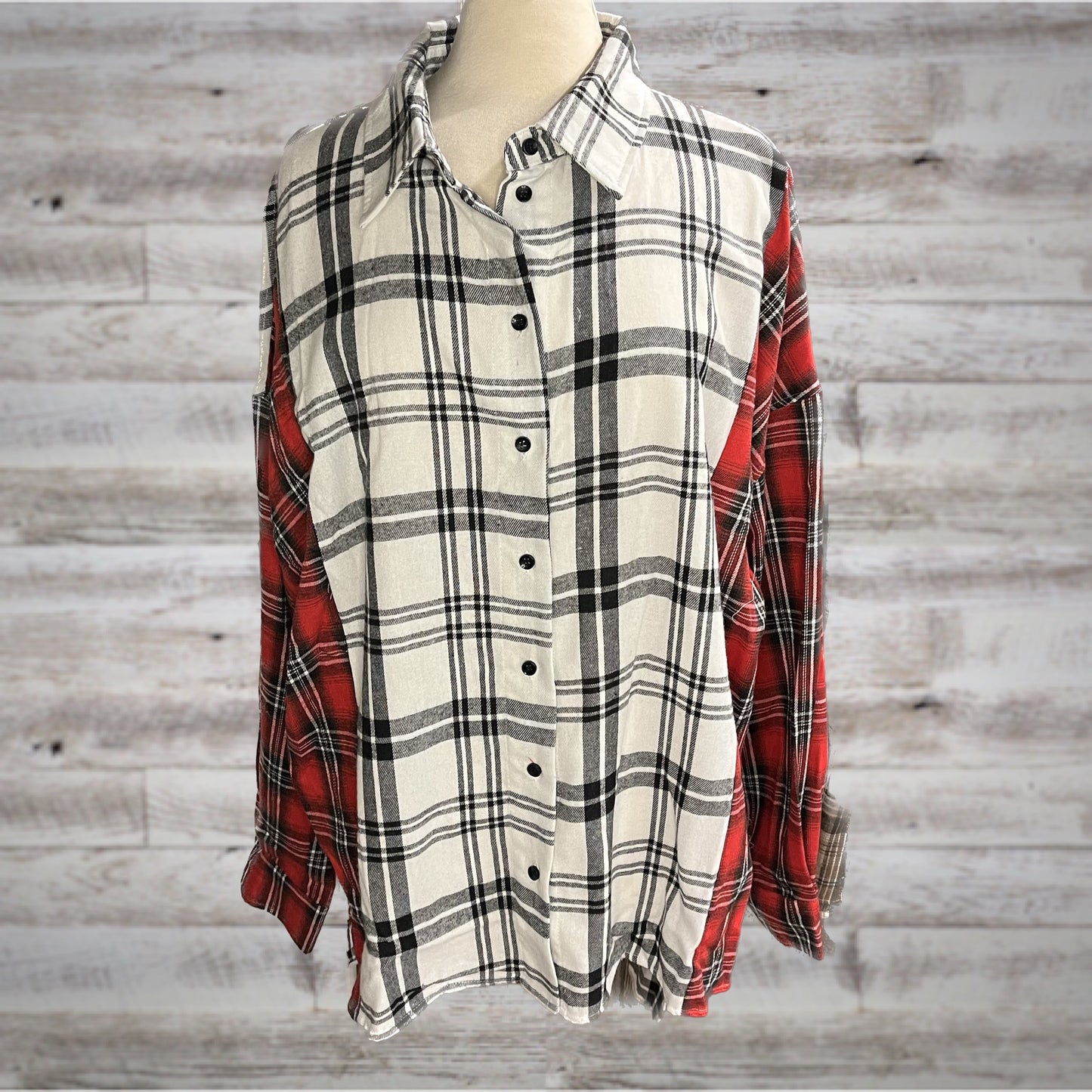 PLUS High Low Colorblock Winter Plaid Flannel Shirt