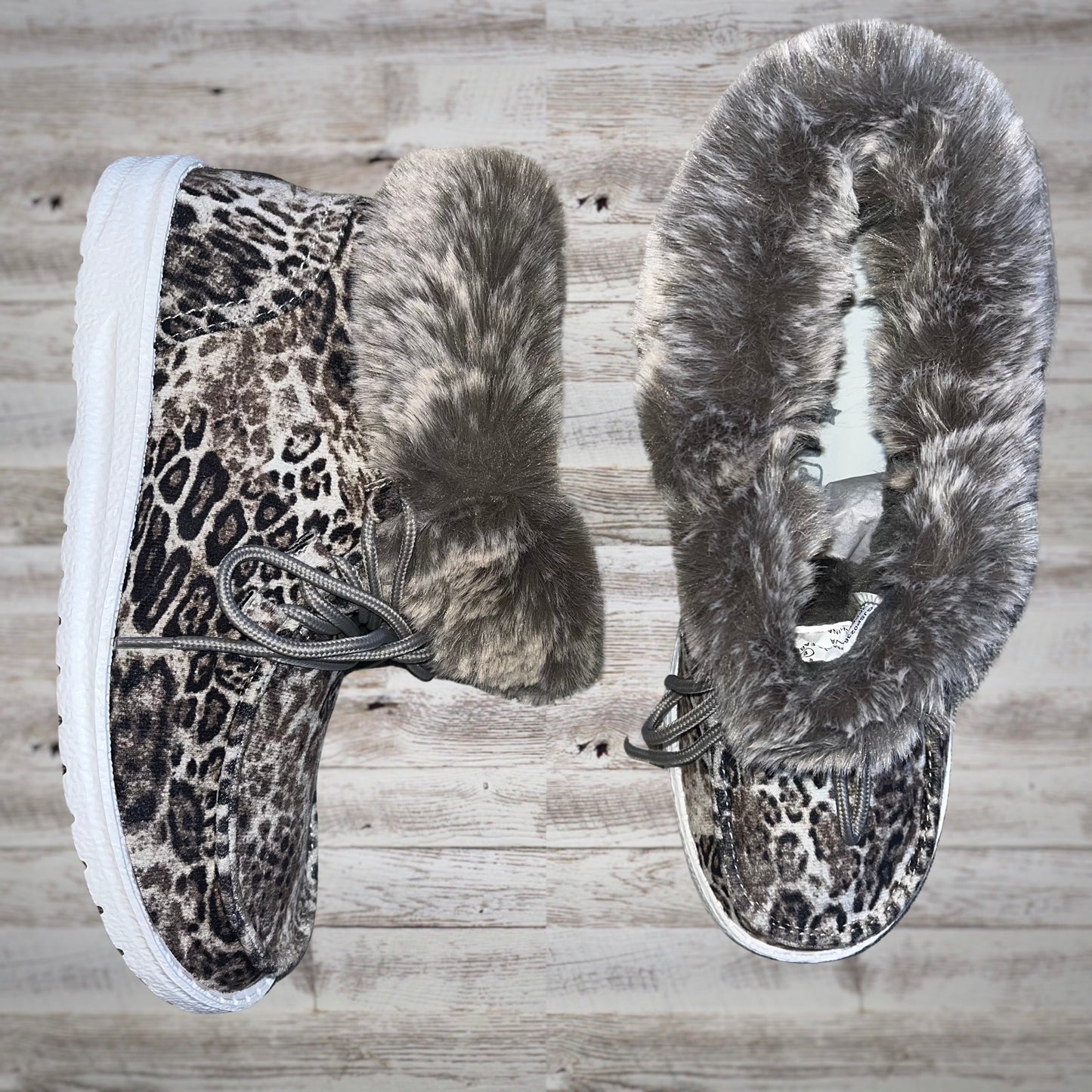 Gypsy Jazz Fur Lined Lace Up Booties in Snow Leopard