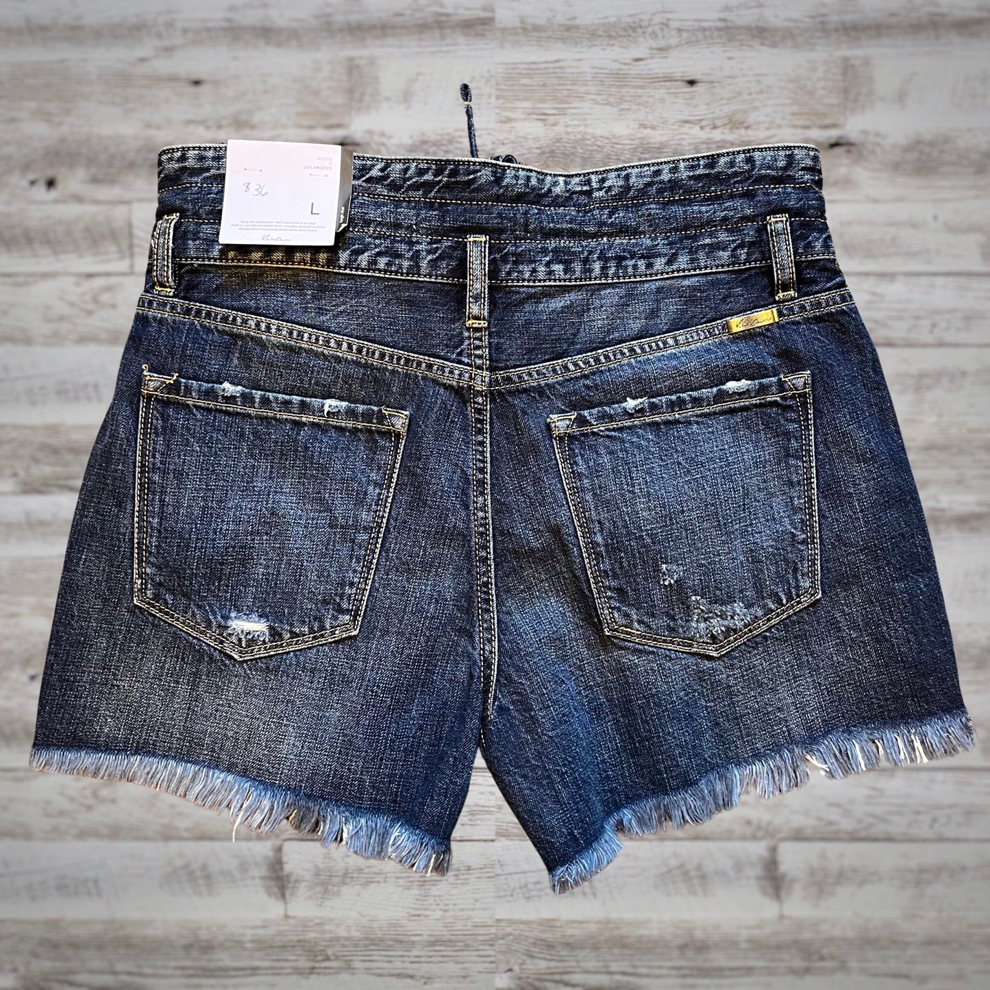 Kancan Drawstring High Rise Jean Shorts in Dark Wash