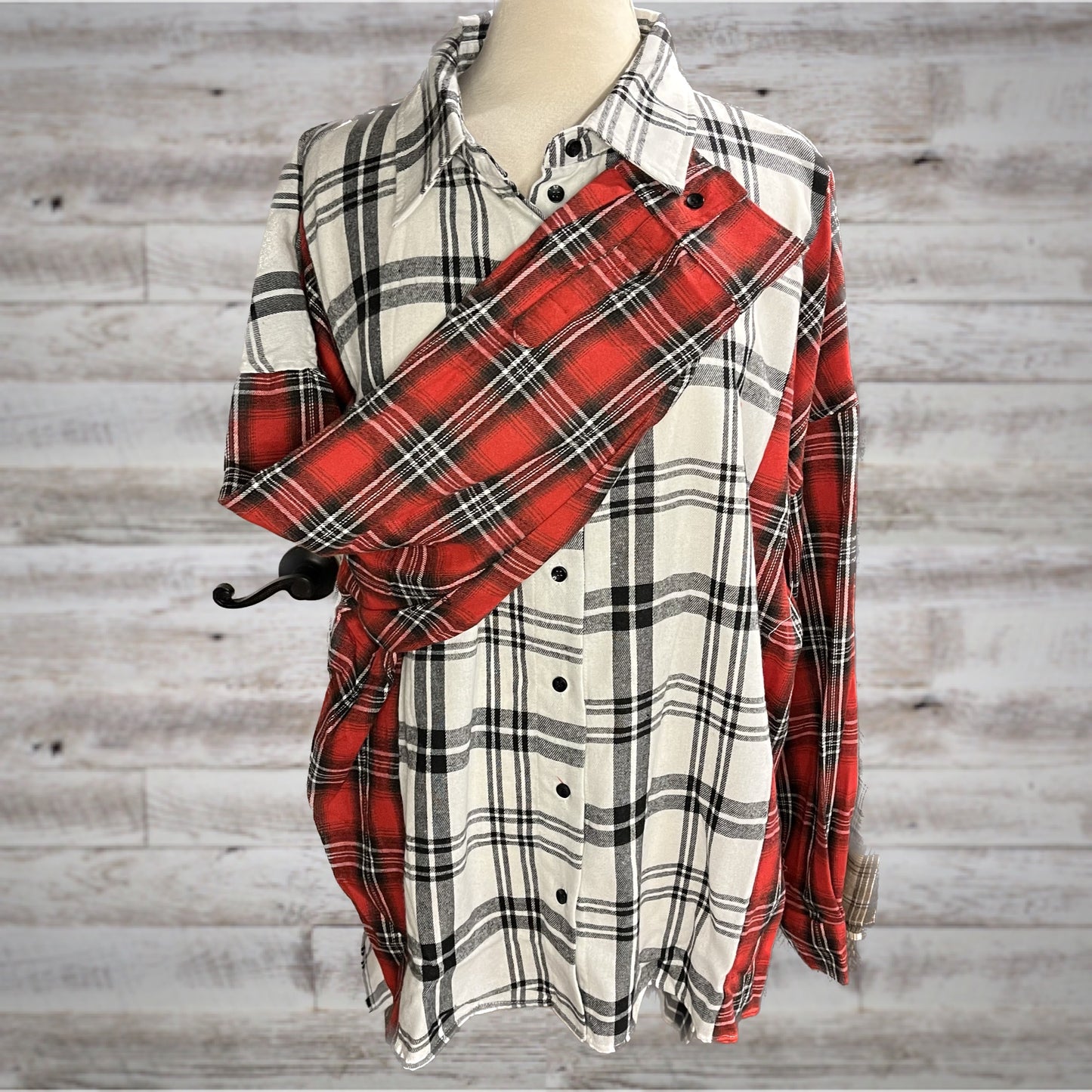 PLUS High Low Colorblock Winter Plaid Flannel Shirt