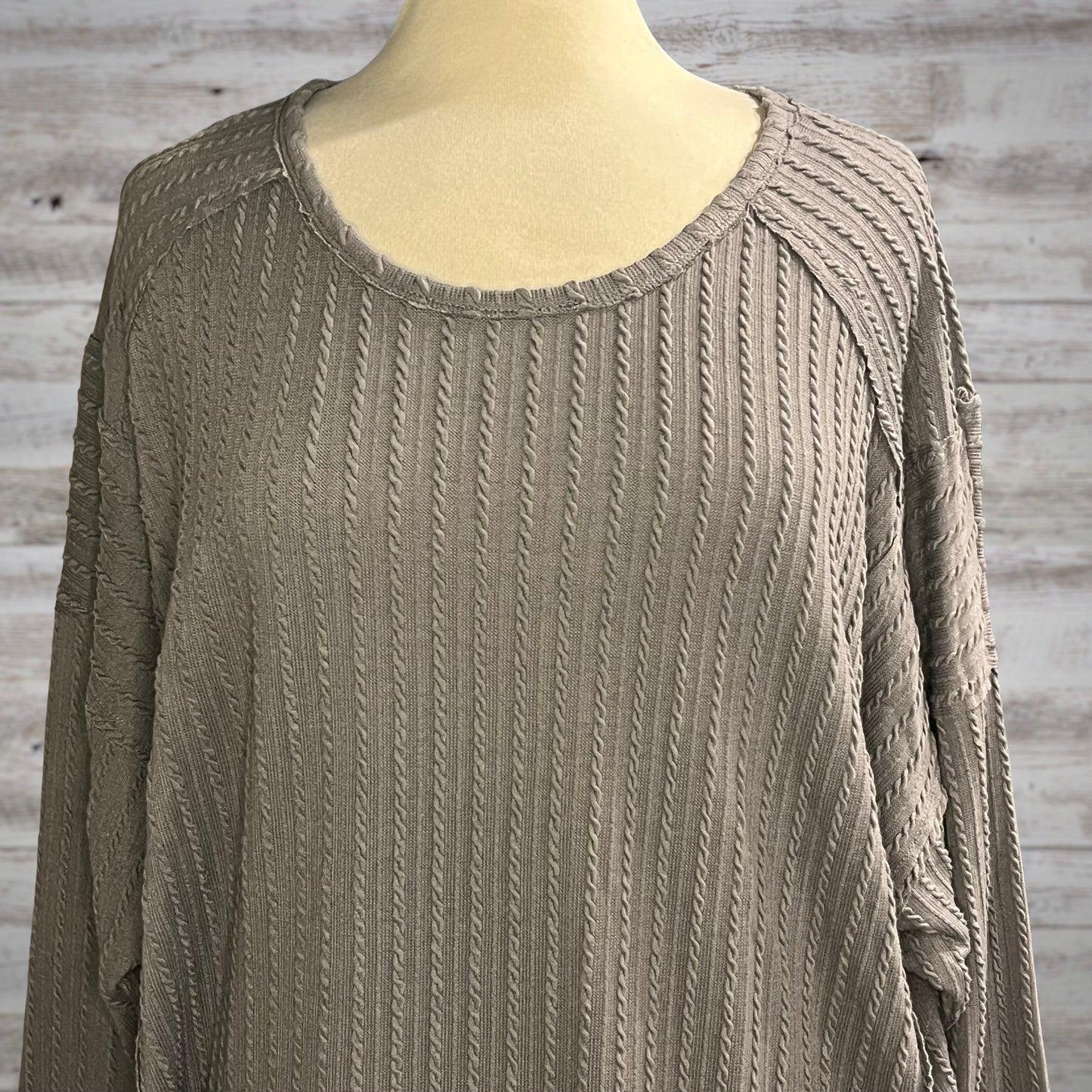 PLUS Lightweight Cable Knit Tunic Top in Gray