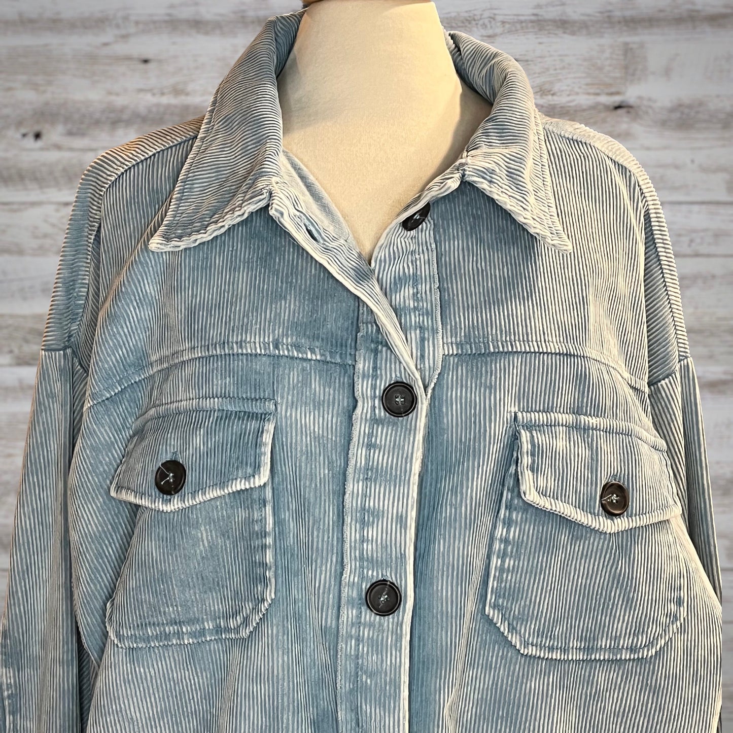 PLUS Comfy Oversized Corduroy Shacket in Sky Blue