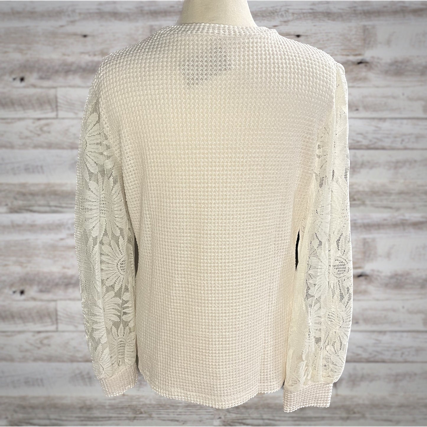 Waffle Knit Top with Daisy Lace Long Sleeves