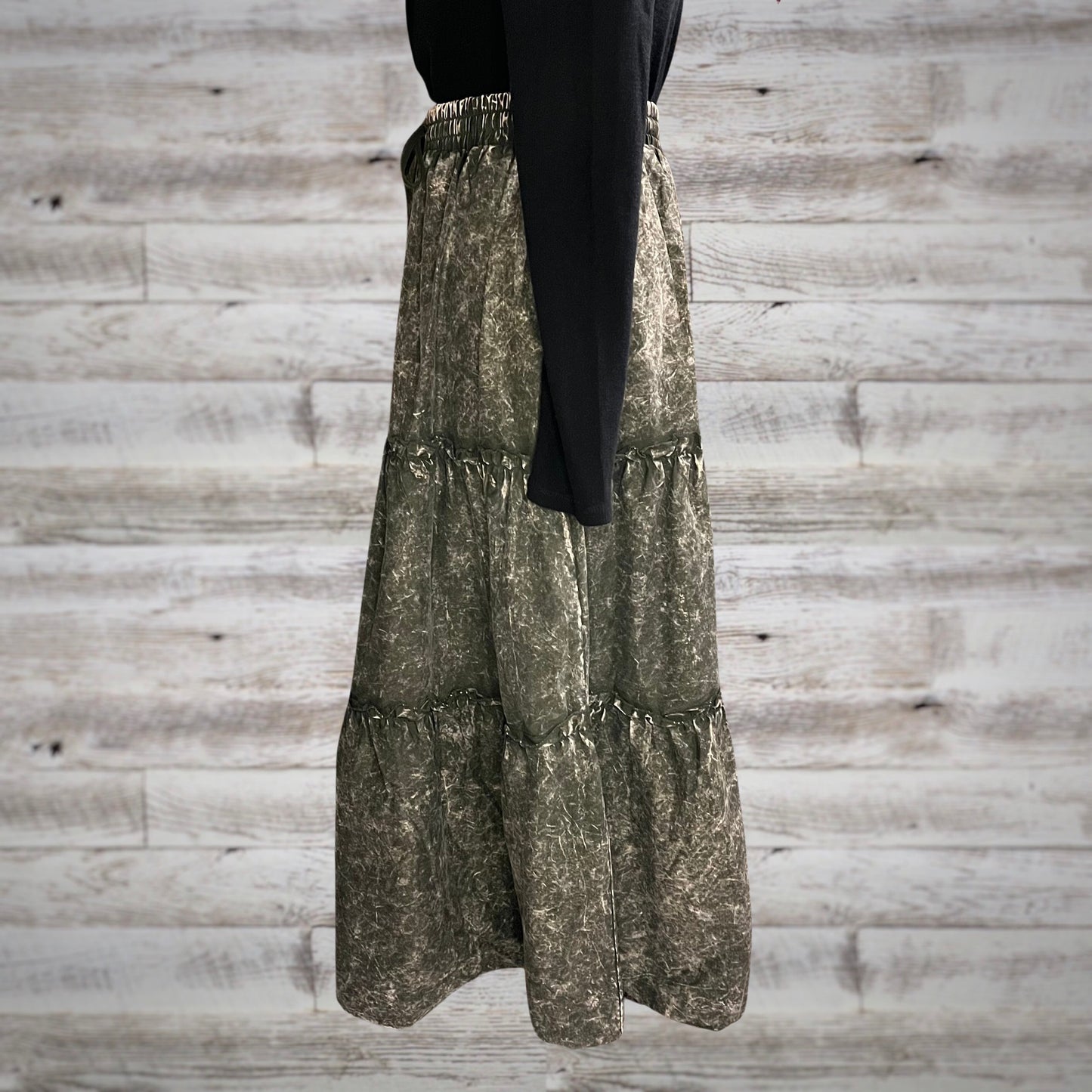 Free Spirit Acid Wash Tiered Peasant Maxi Skirt